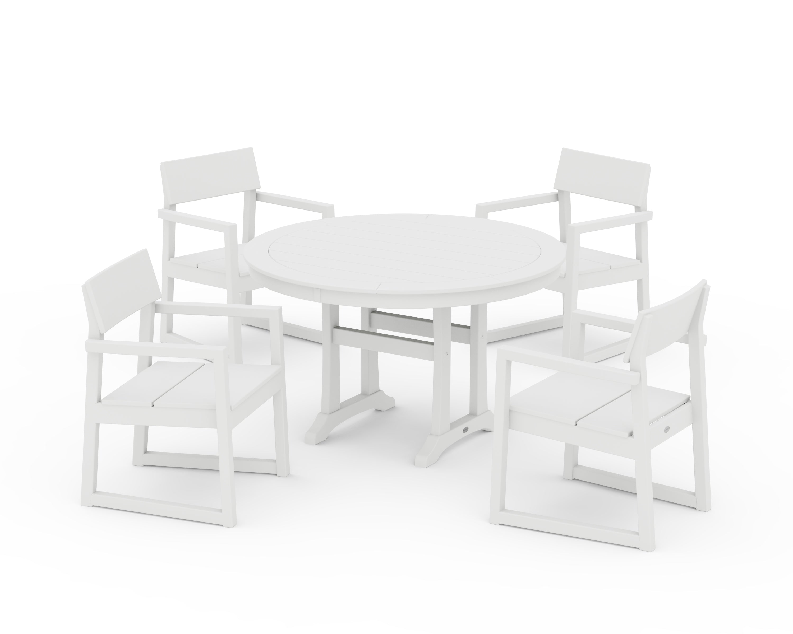 POLYWOOD EDGE 5-Piece Round Dining Set with Trestle Legs in White