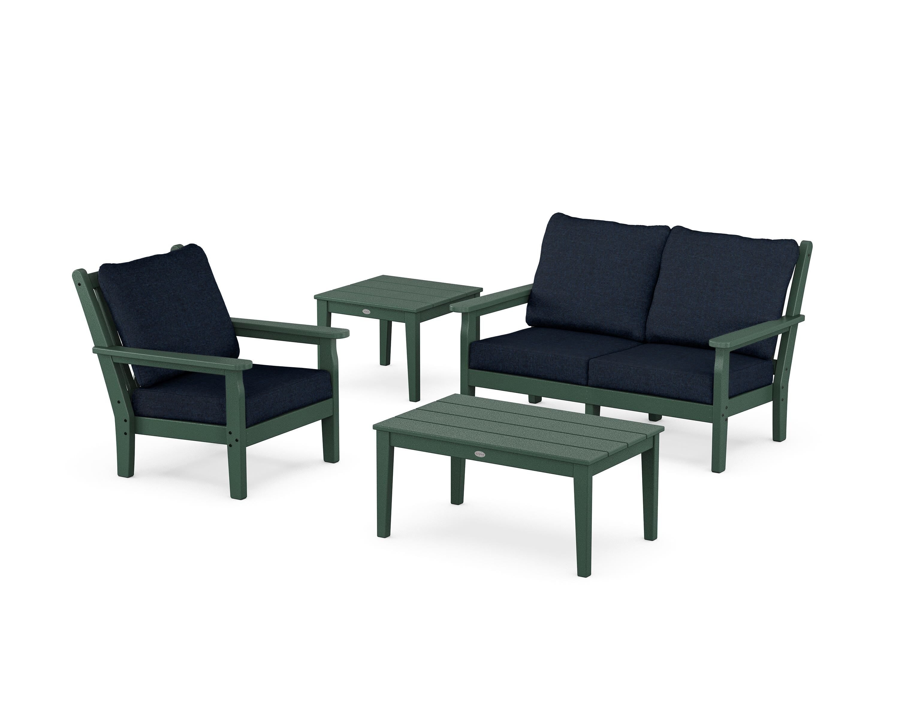 POLYWOOD Chippendale 4-Piece Deep Seating Set in Green / Marine Indigo