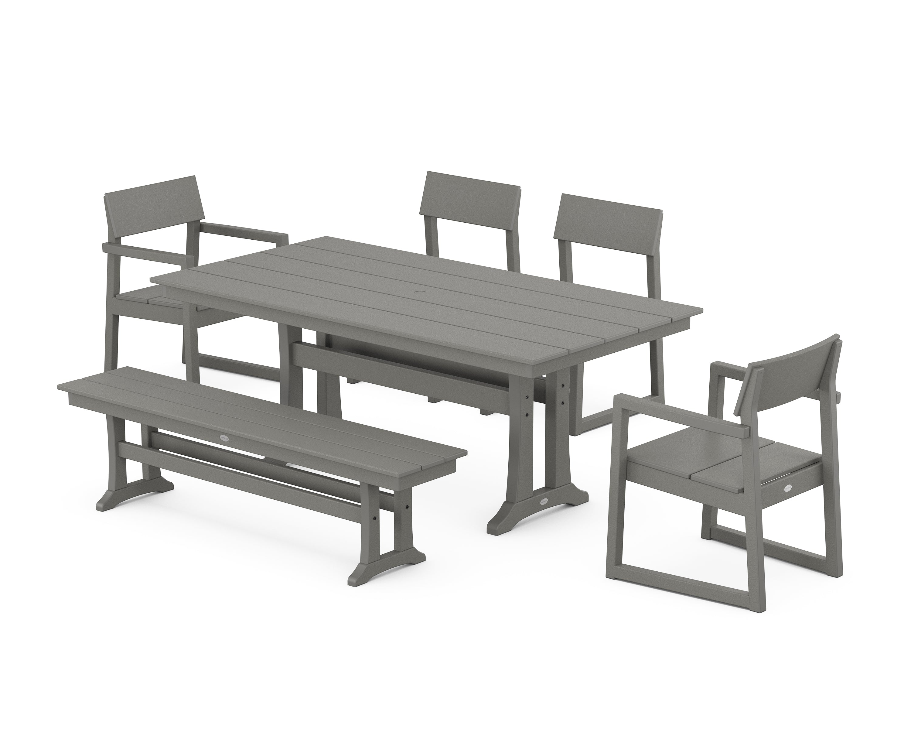 POLYWOOD EDGE 6-Piece Farmhouse Dining Set With Trestle Legs in Slate Grey
