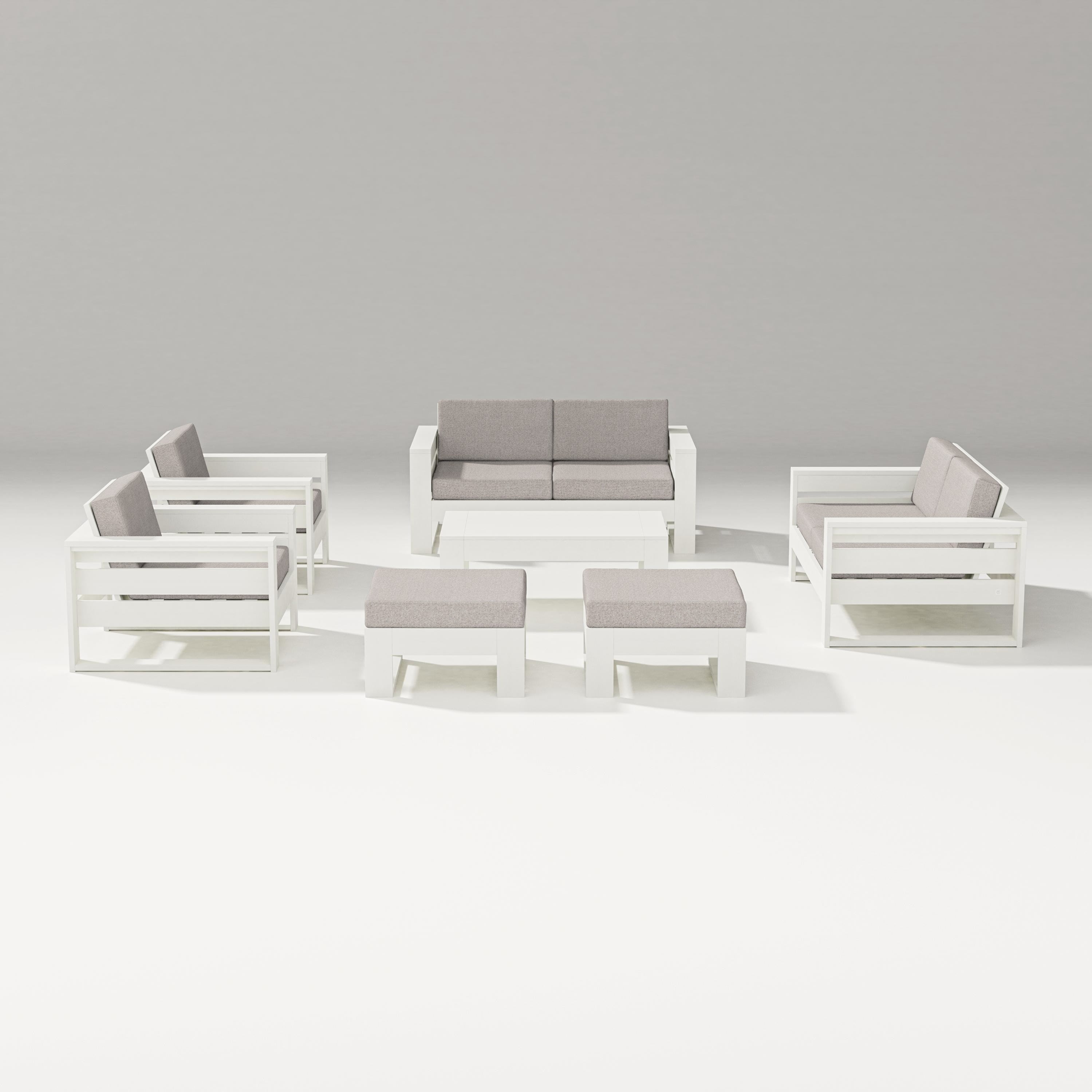 PW Designer Series Latitude 7-Piece Lounge Loveseat Set in Vintage White / Weathered Tweed