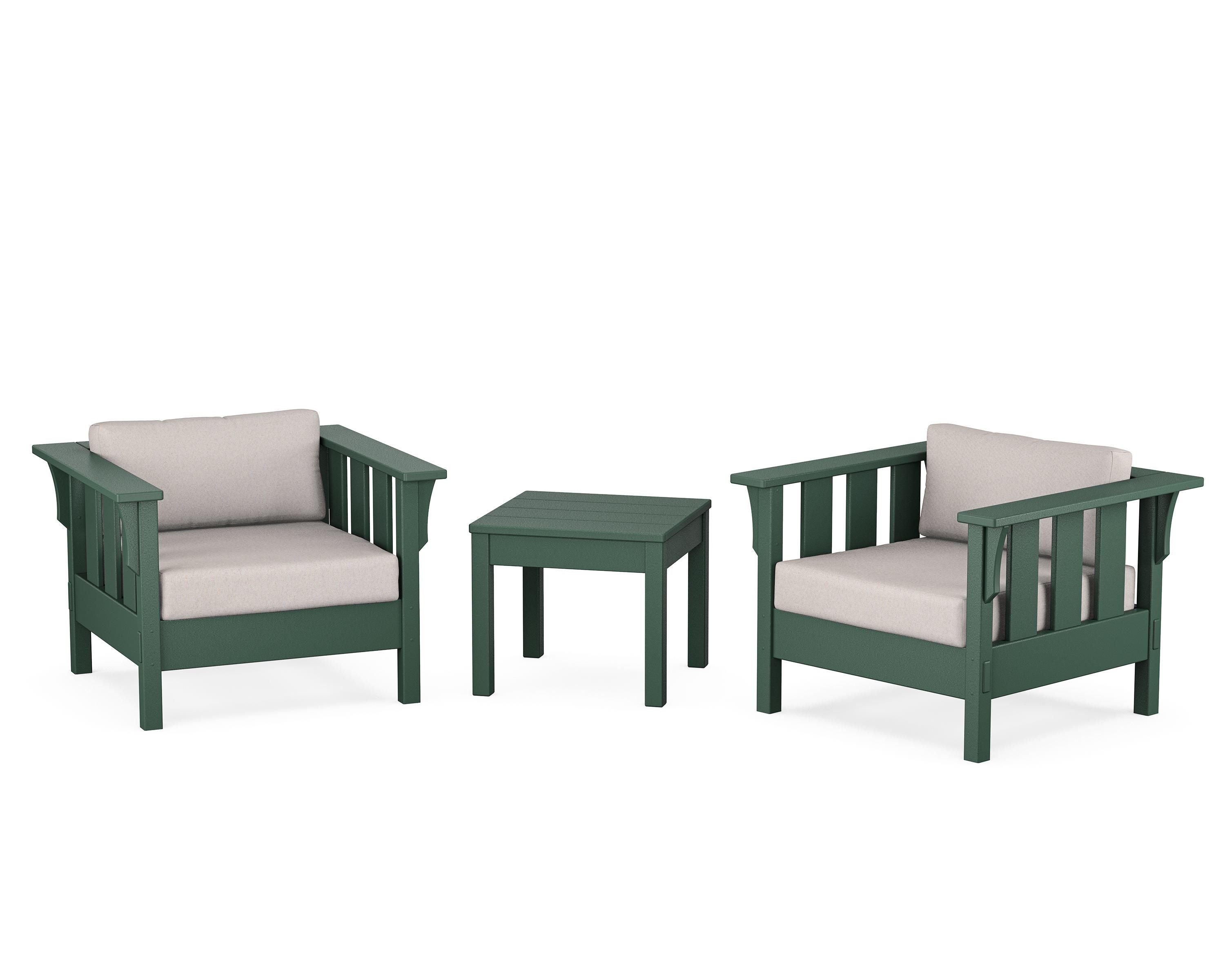 Martha Stewart by POLYWOOD Acadia 3-Piece Deep Seating Set in Green / Dune Burlap