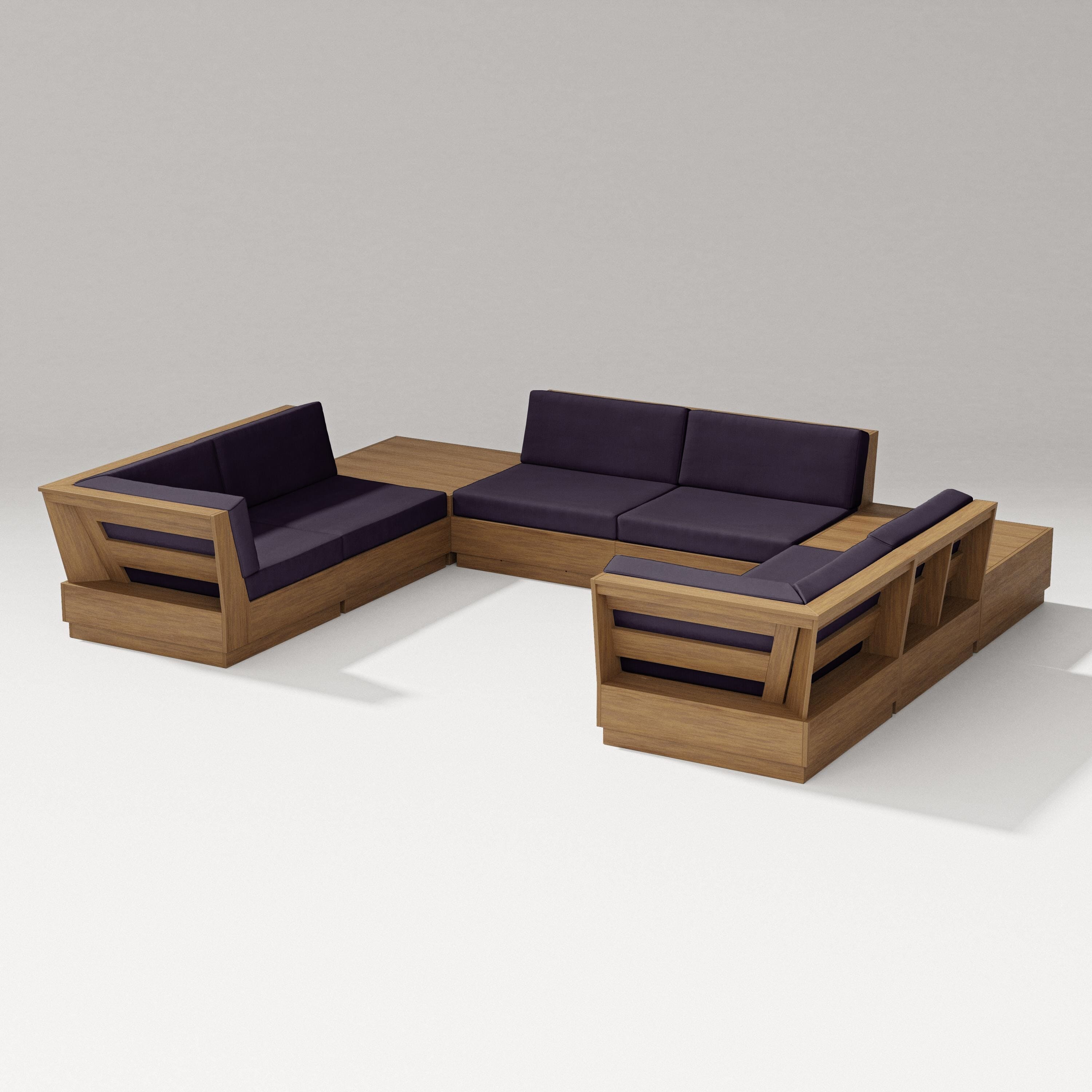 PW Designer Series Elevate 8-Piece U-Shaped Sectional in Natural / Navy Linen
