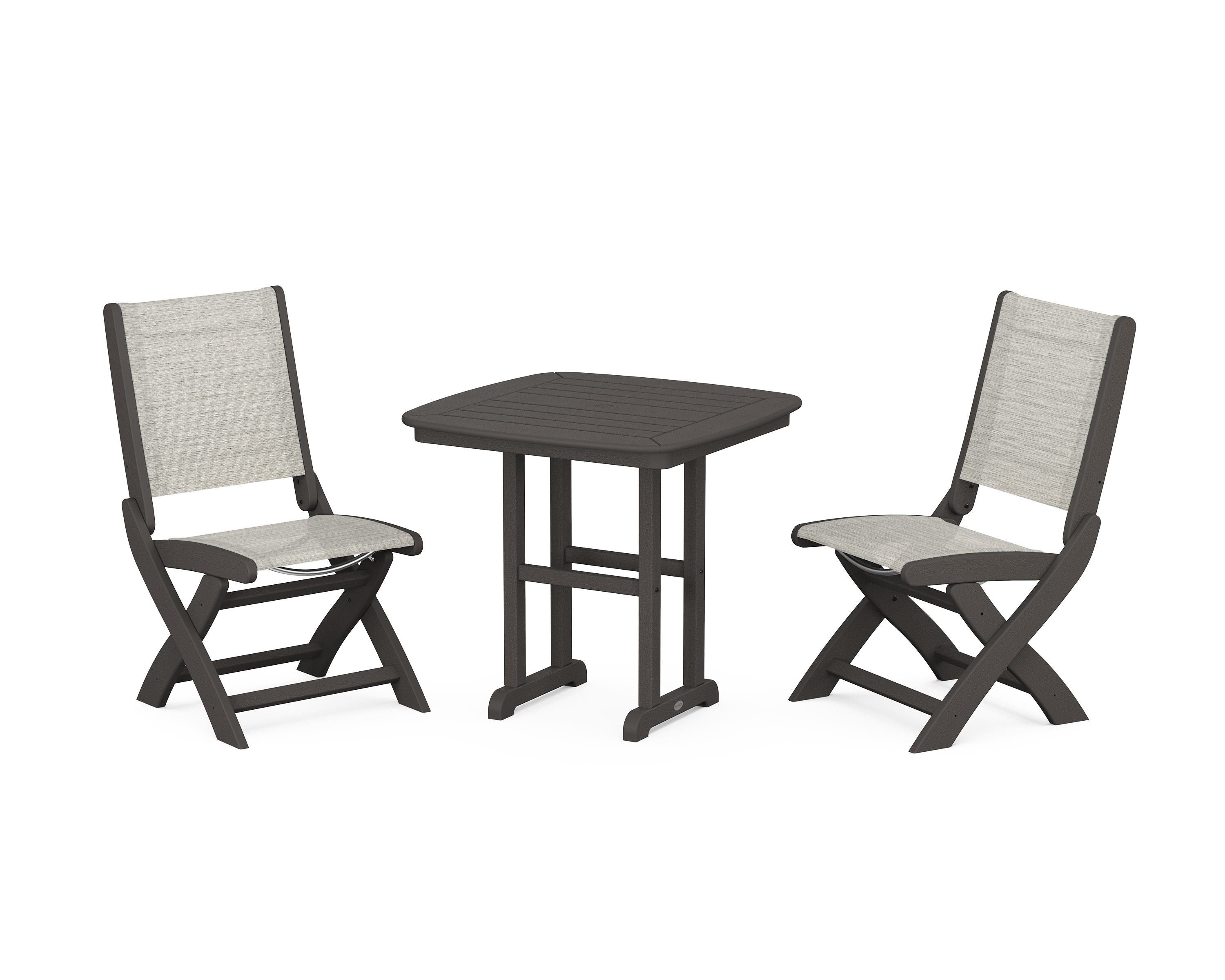 POLYWOOD Coastal Folding Side Chair 3-Piece Dining Set in Vintage Coffee / Birch Sling