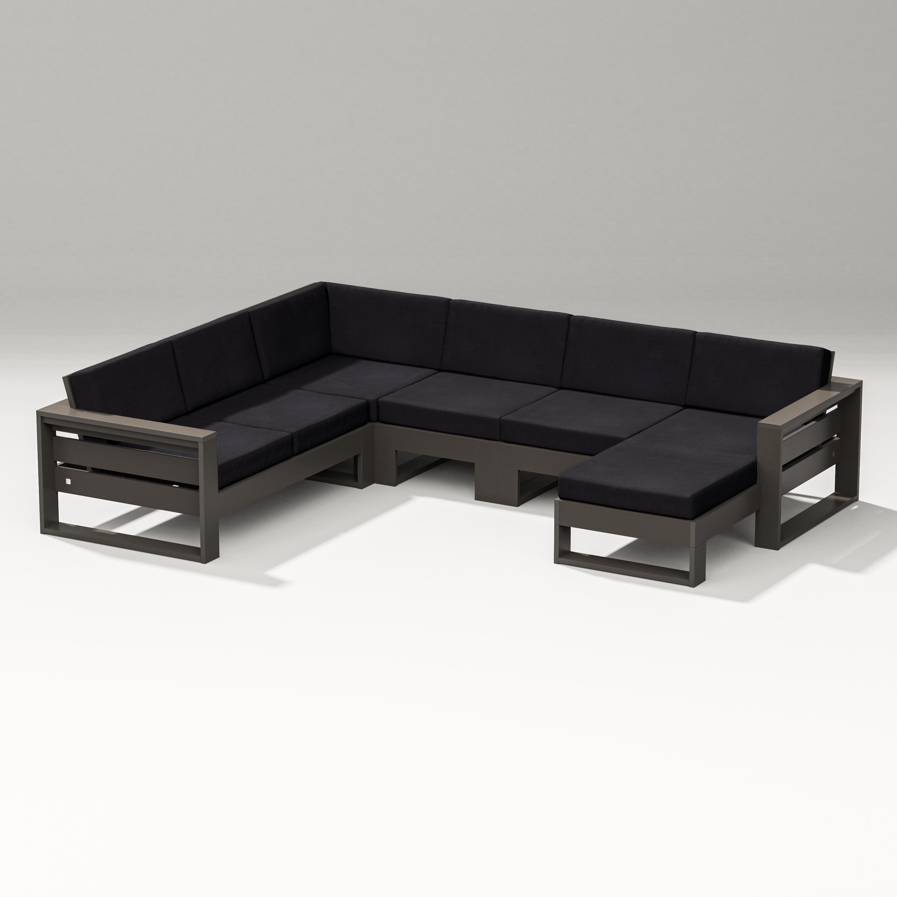 PW Designer Series Latitude Corner Sectional with Right Chaise in Vintage Coffee / Midnight Linen