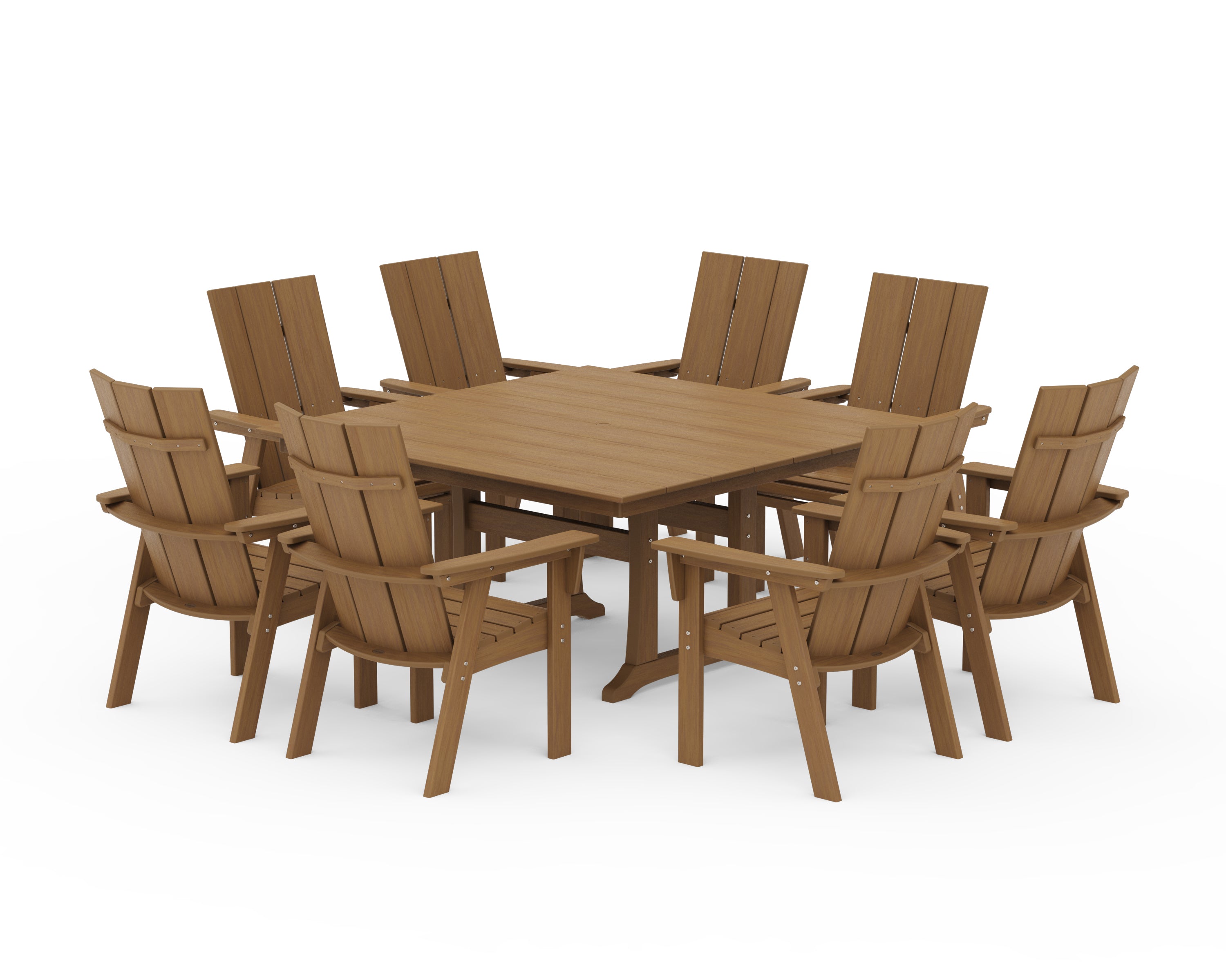 POLYWOOD Modern Curveback Adirondack 9-Piece Farmhouse Trestle Dining Set in Natural