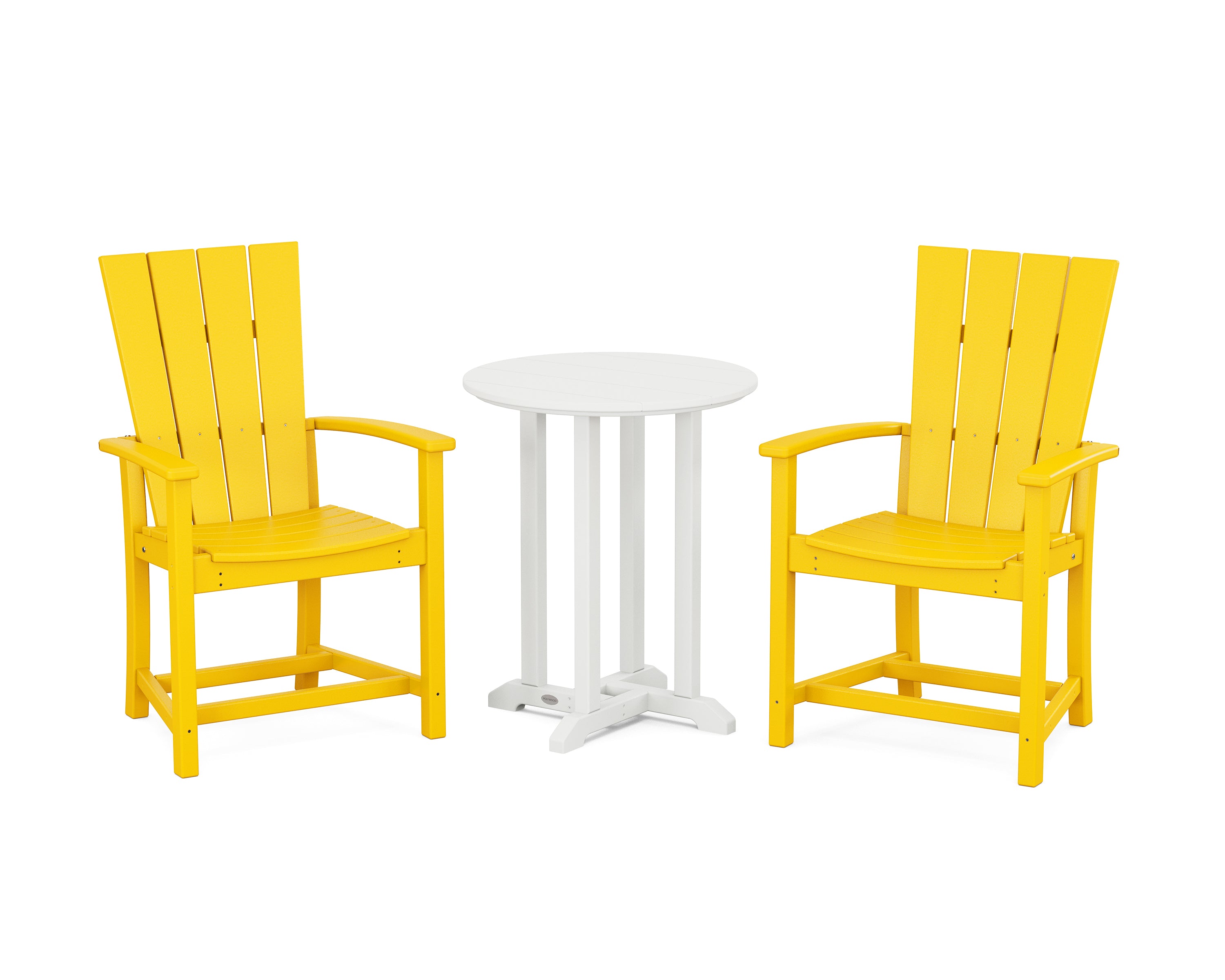 POLYWOOD Quattro 3-Piece Round Farmhouse Bistro Dining Set in Lemon / White