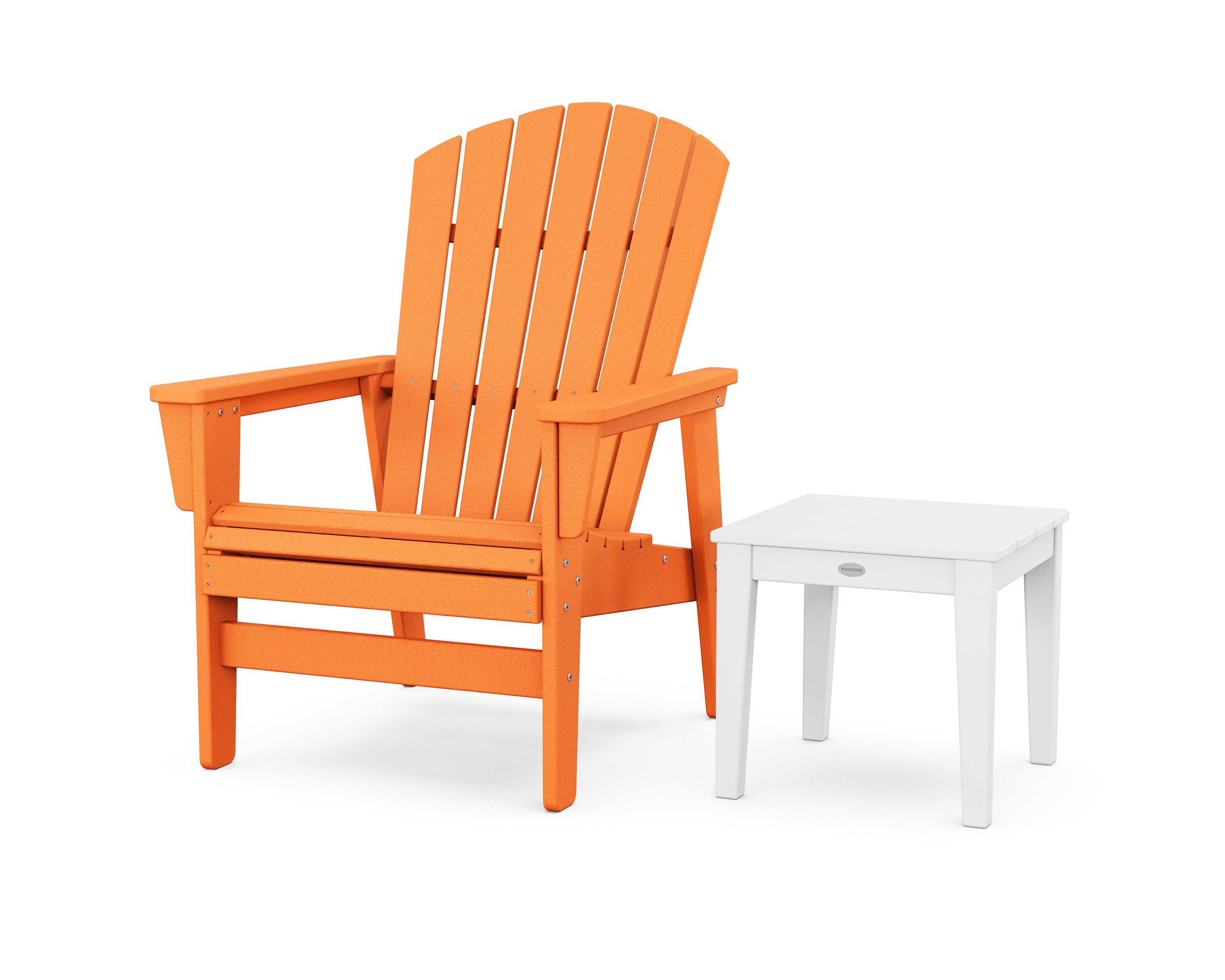 POLYWOOD Nautical Grand Upright Adirondack Chair with Side Table in Tangerine / White