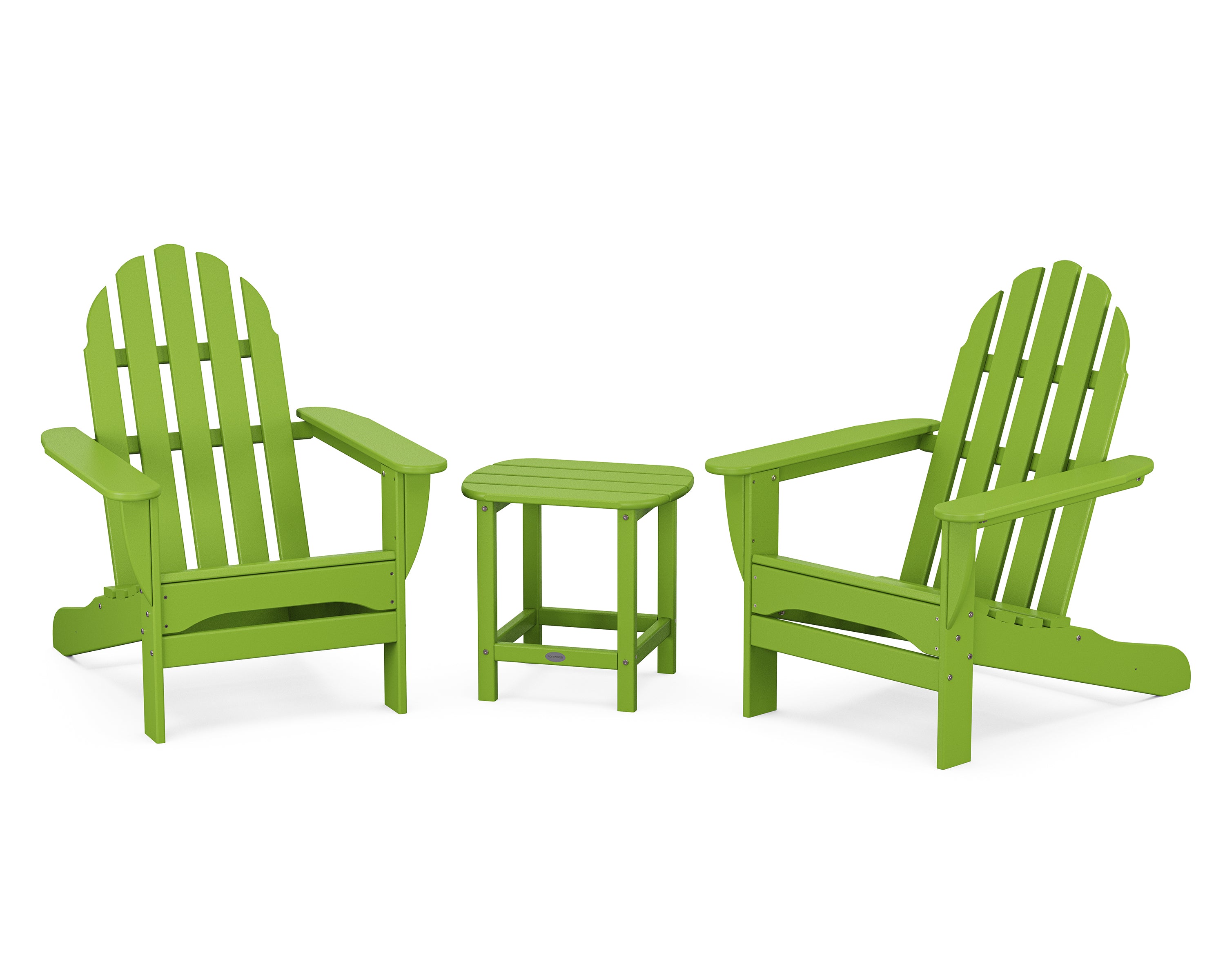 POLYWOOD® Classic Adirondack 3-Piece Set with South Beach 18" Side Table in Lime
