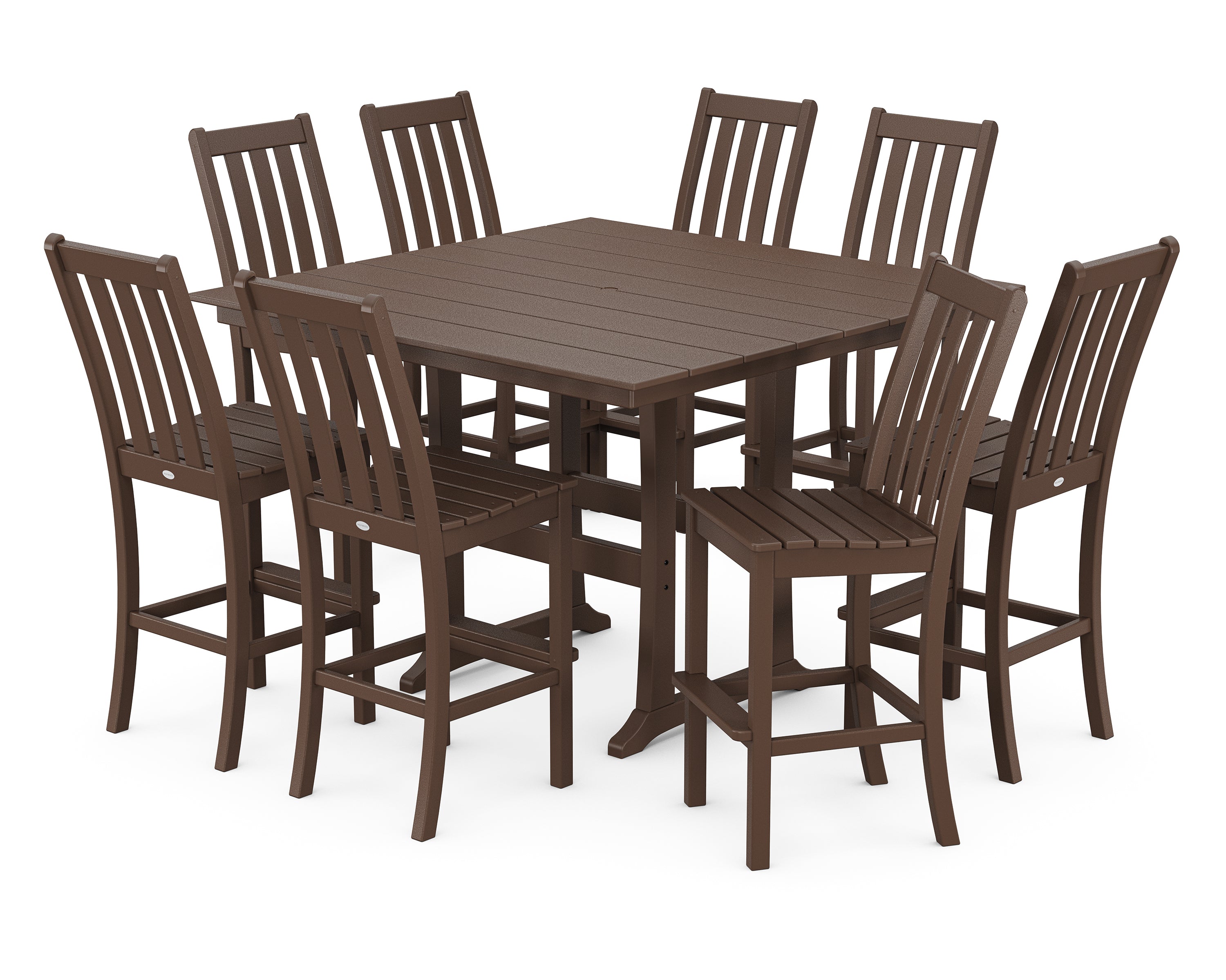 POLYWOOD Vineyard 9-Piece Farmhouse Trestle Bar Set in Mahogany