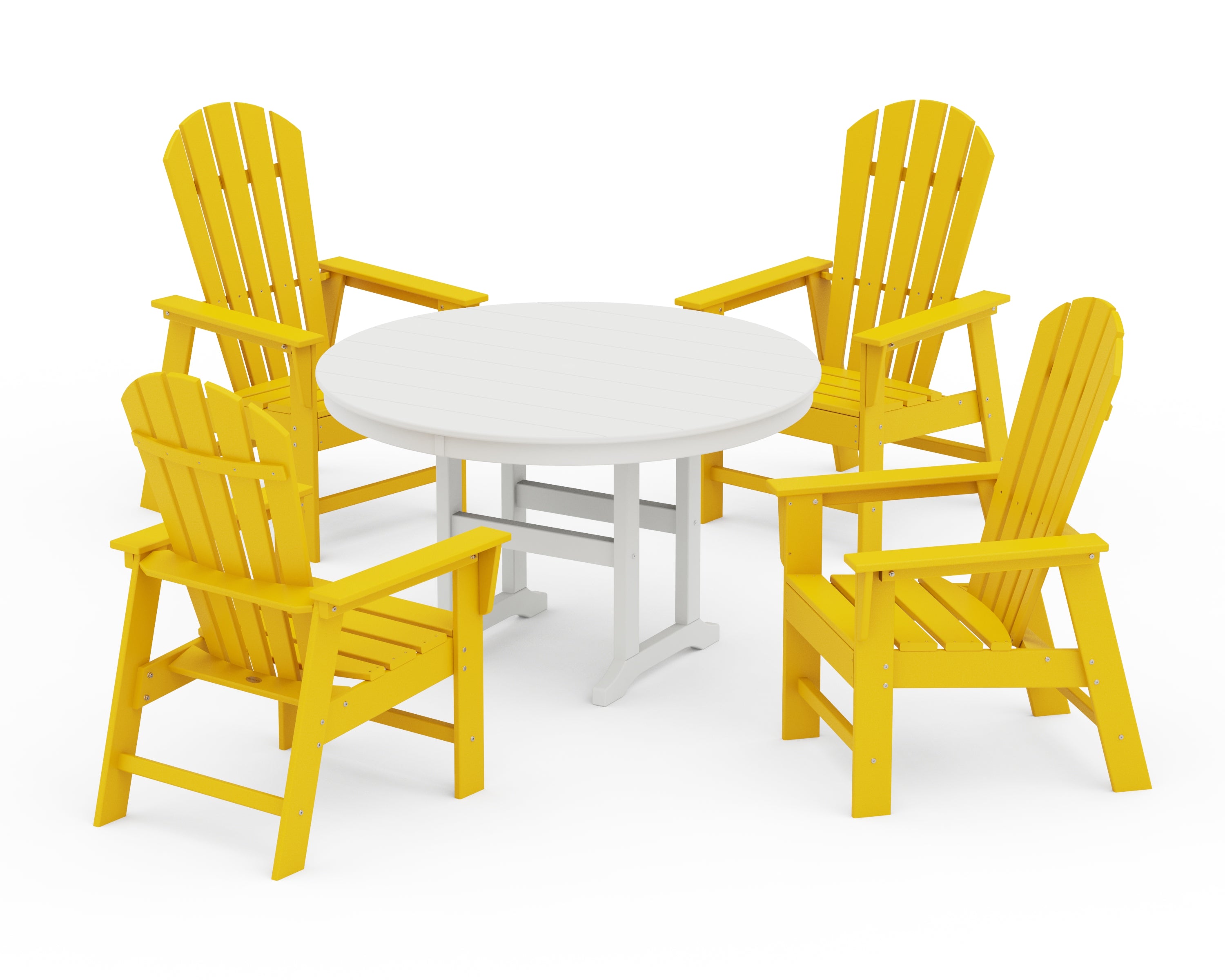 POLYWOOD South Beach 5-Piece Round Farmhouse Dining Set in Lemon / White