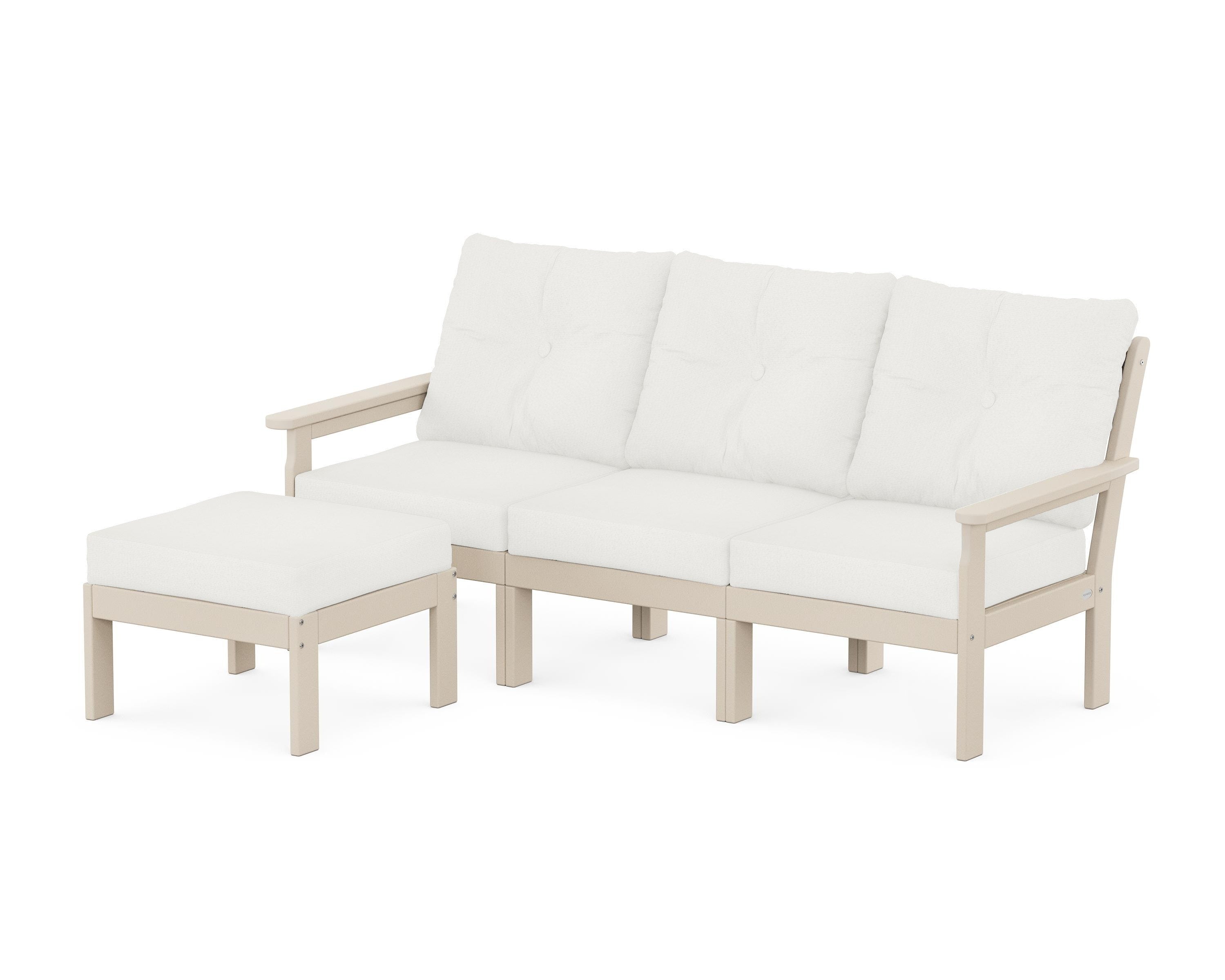 POLYWOOD Vineyard 4-Piece Sectional with Ottoman in Sand / Natural Linen
