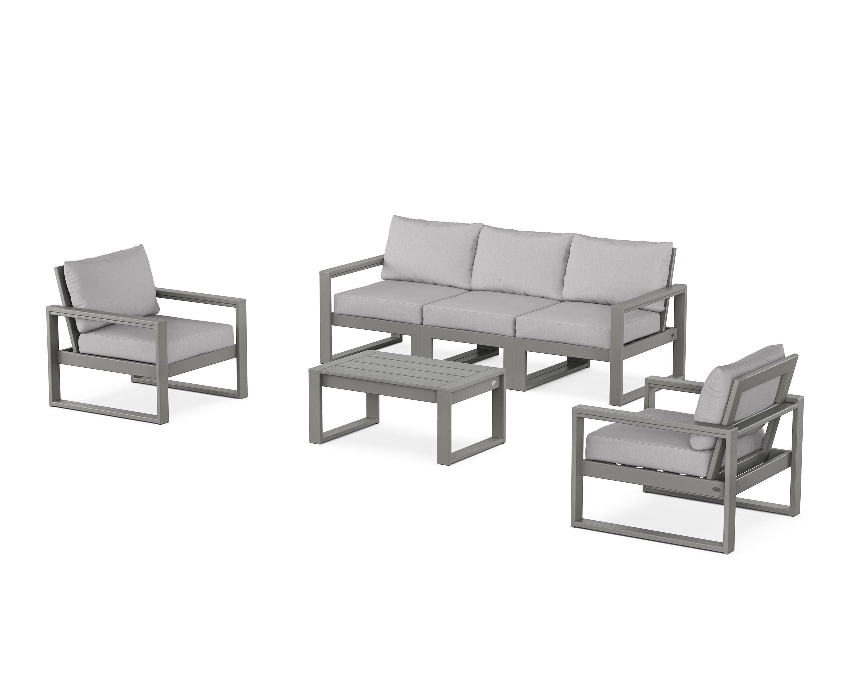 POLYWOOD EDGE Sectional 4-Piece Deep Seating Set with Sofa in Slate Grey / Granite