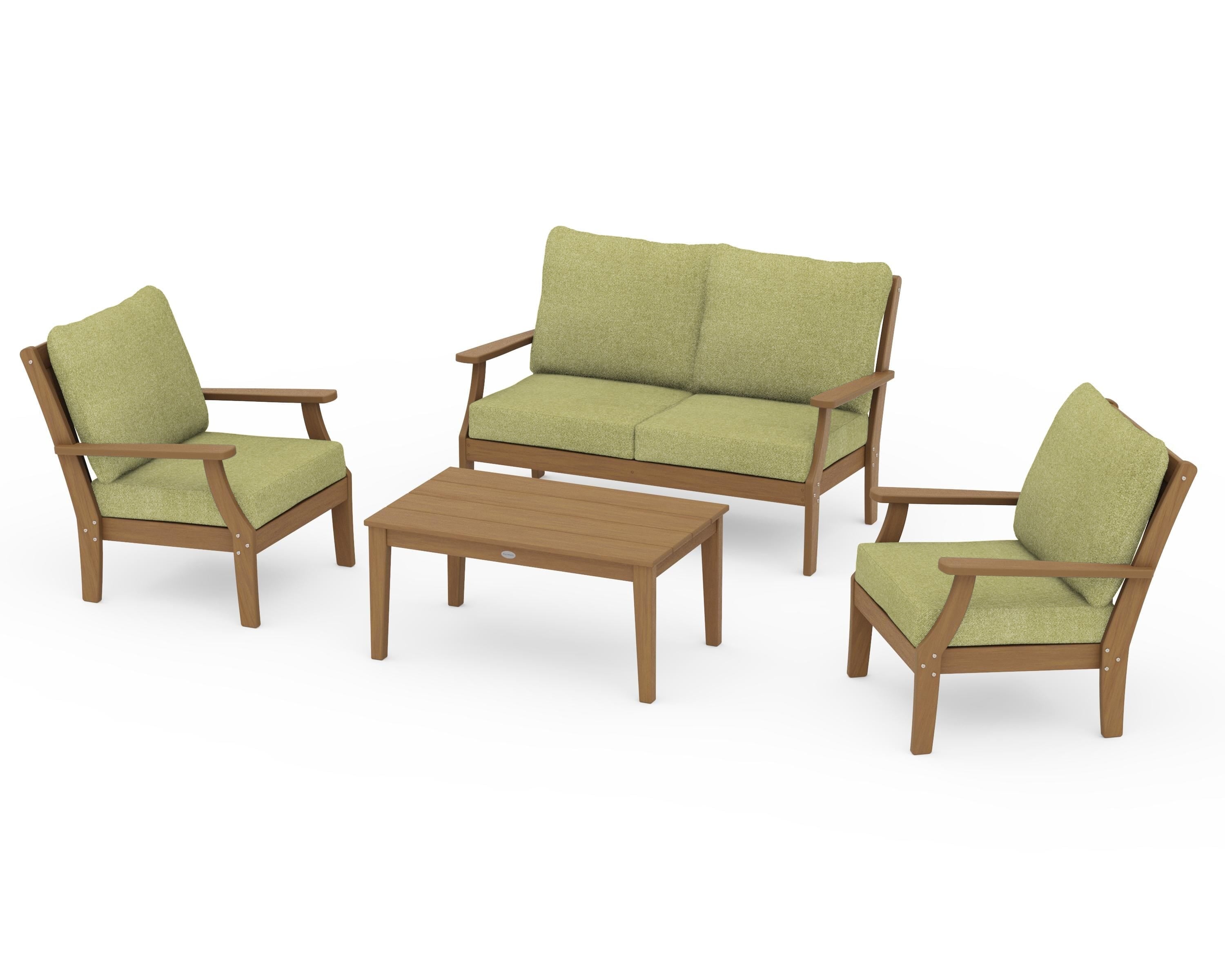POLYWOOD Braxton 4-Piece Deep Seating Chair Set in Natural / Chartreuse Boucle