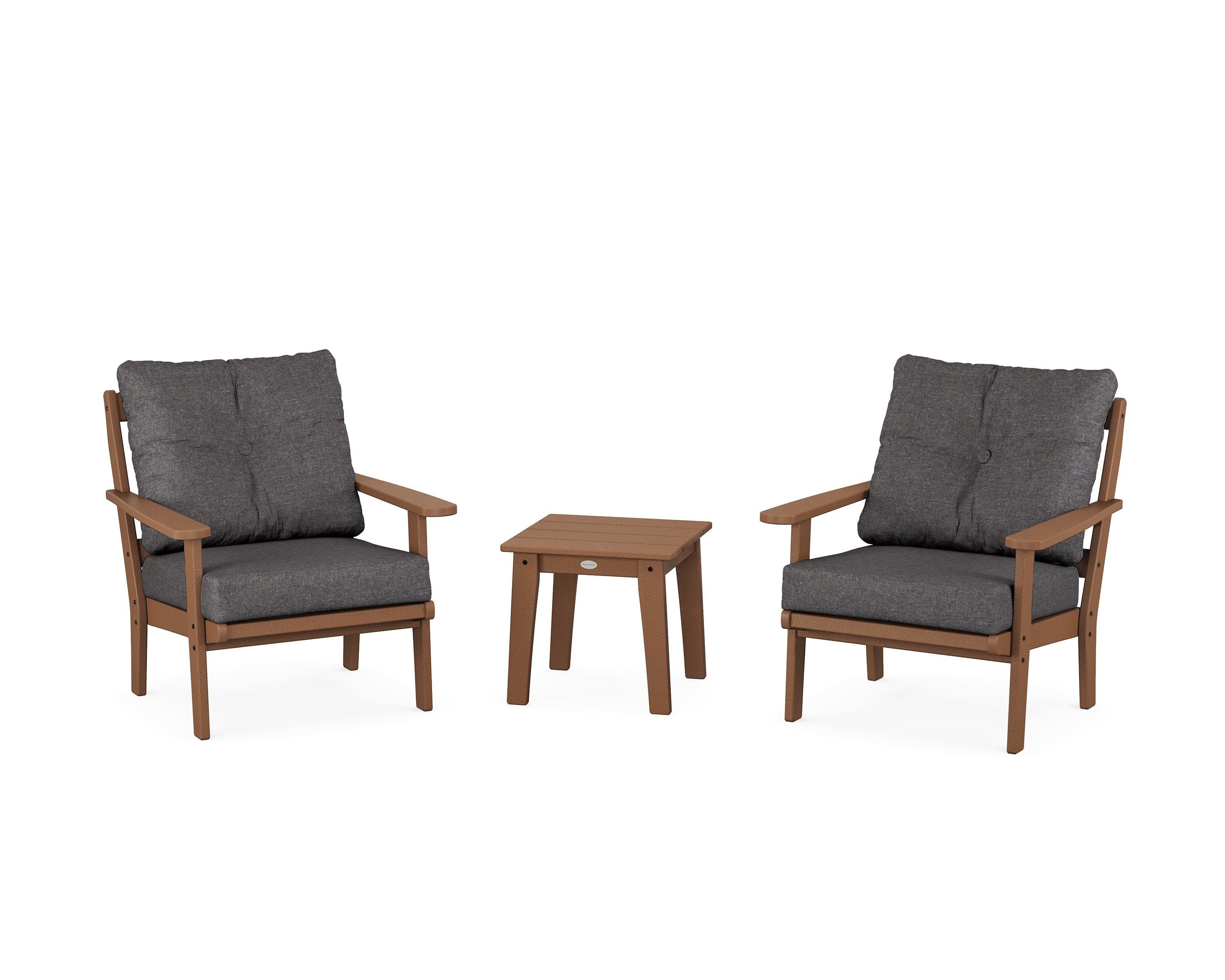 POLYWOOD Mission 3-Piece Deep Seating Set in Teak / Ash Charcoal