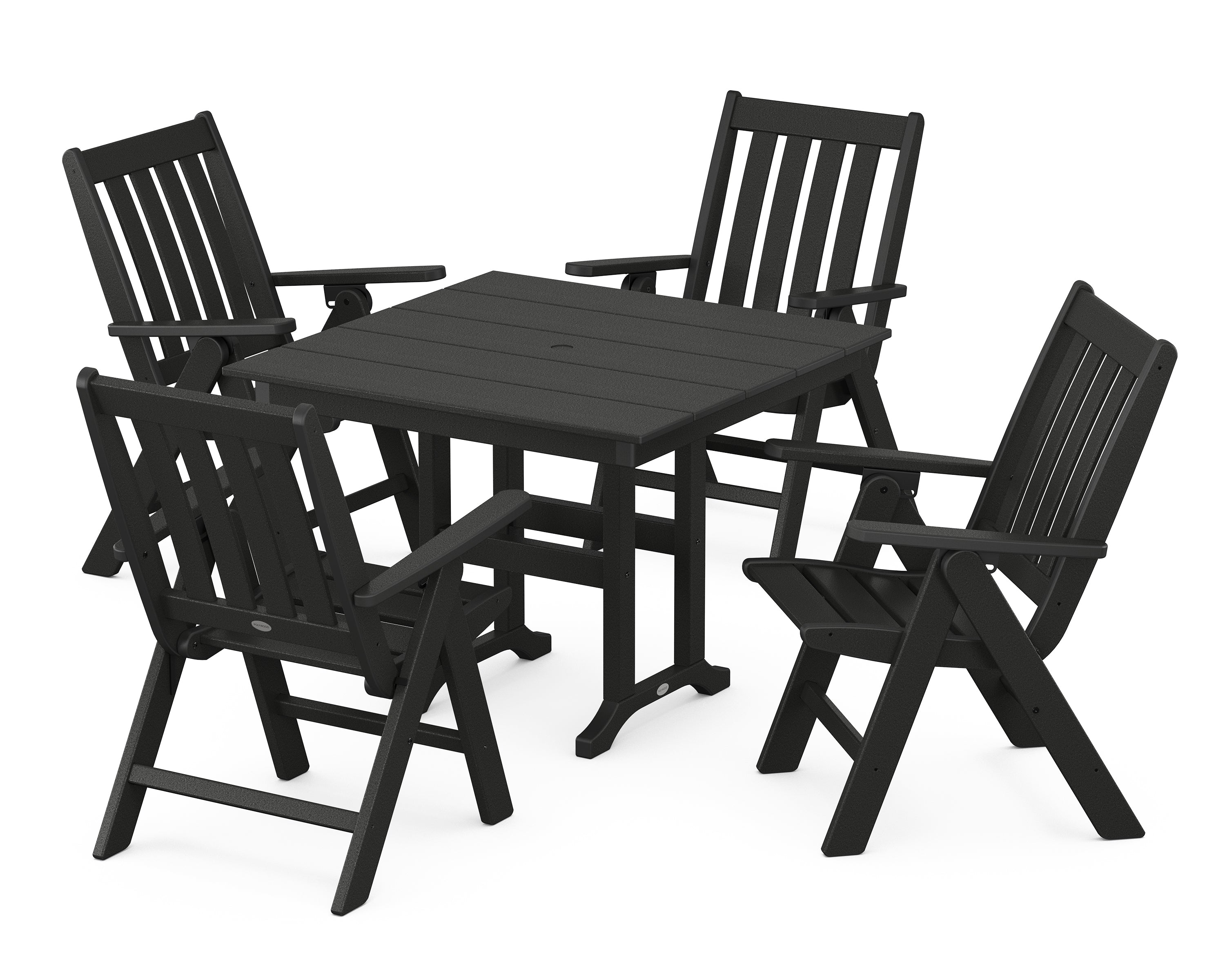 POLYWOOD Vineyard Folding Chair 5-Piece Farmhouse Dining Set in Black