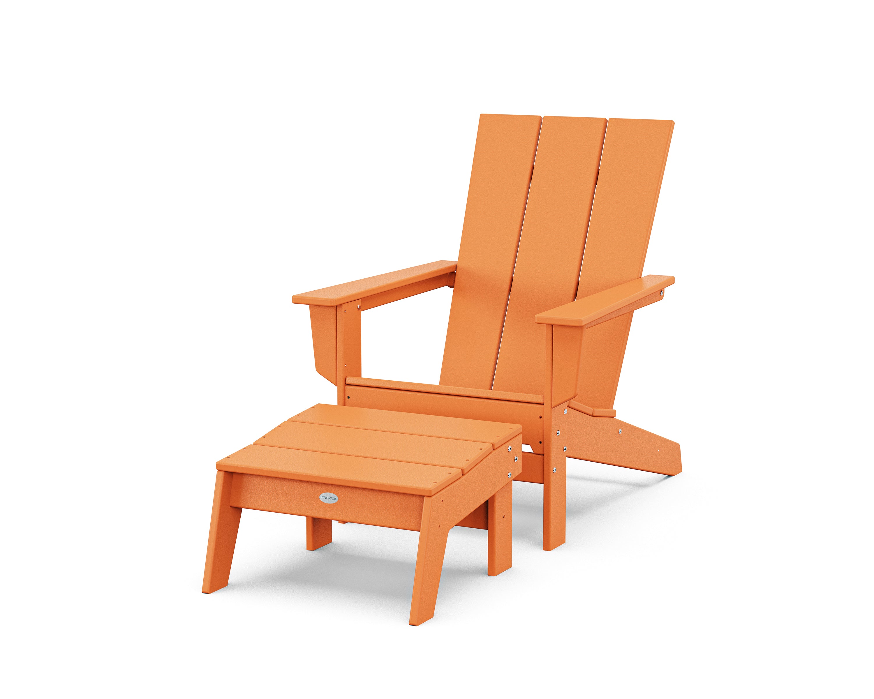 POLYWOOD Modern Studio Adirondack Chair with Ottoman in Tangerine