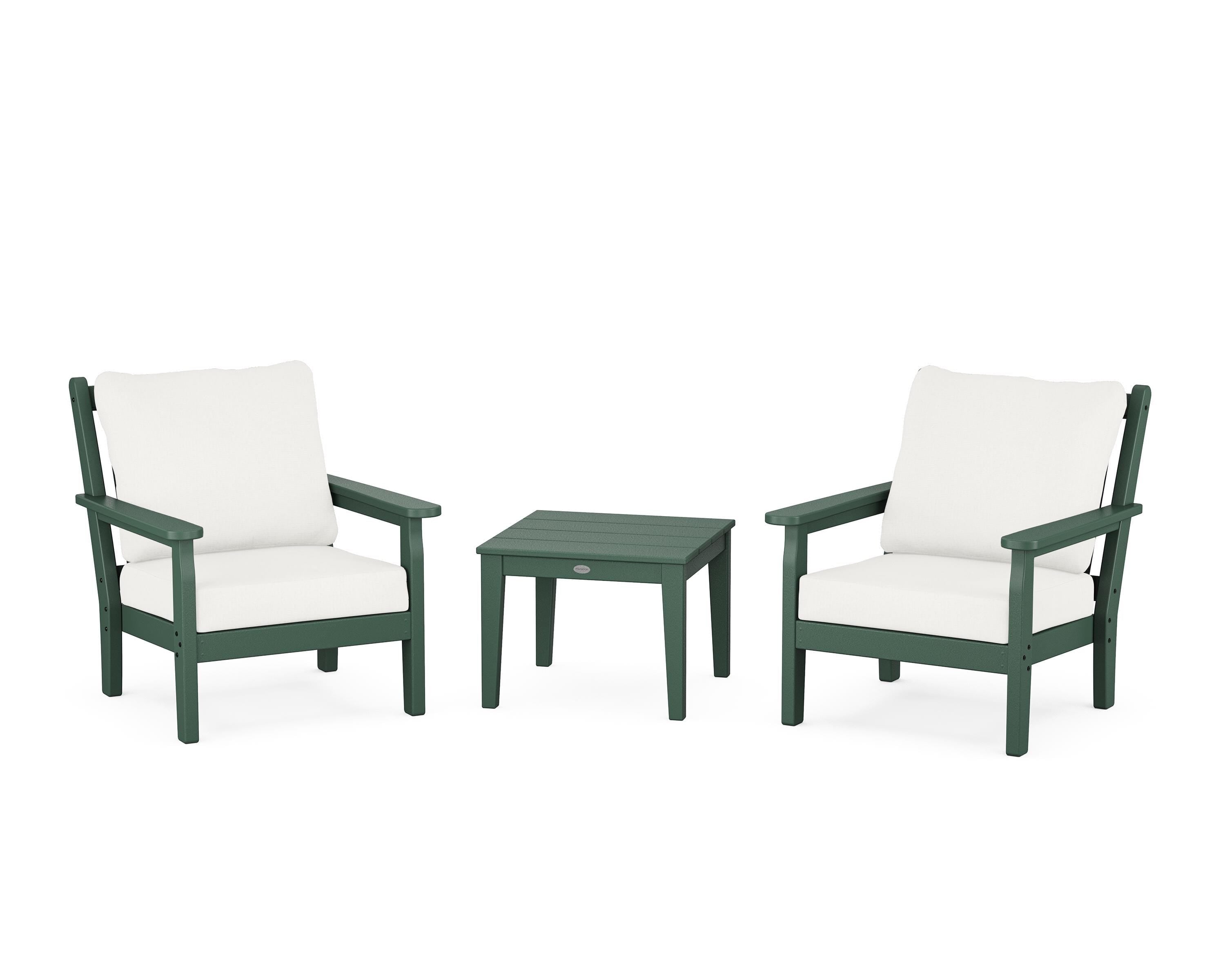 POLYWOOD Chippendale 3-Piece Deep Seating Set in Green / Natural Linen