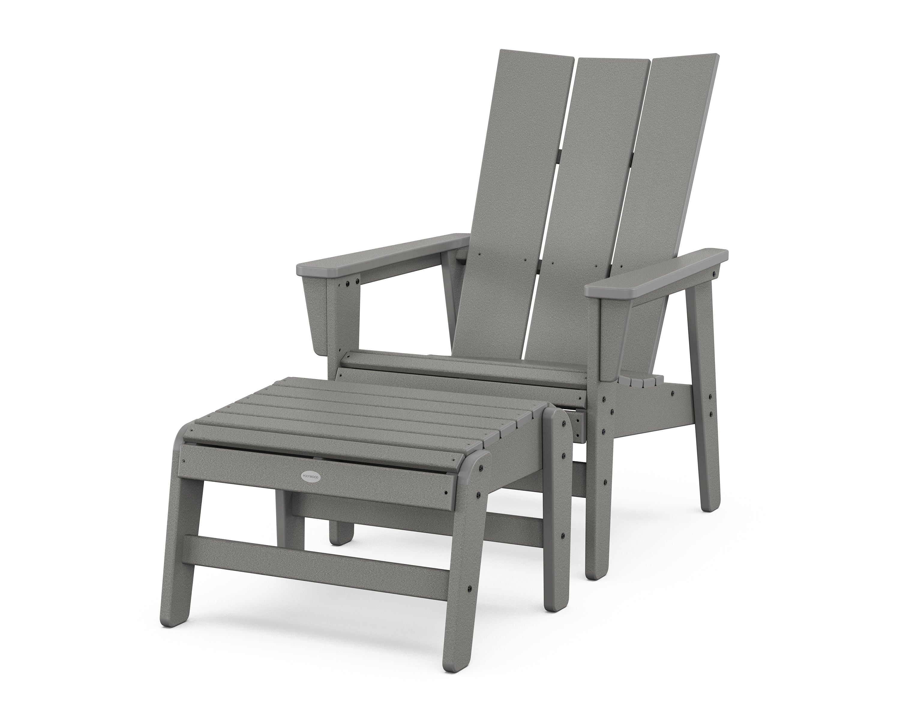 POLYWOOD Modern Grand Upright Adirondack Chair with Ottoman in Slate Grey