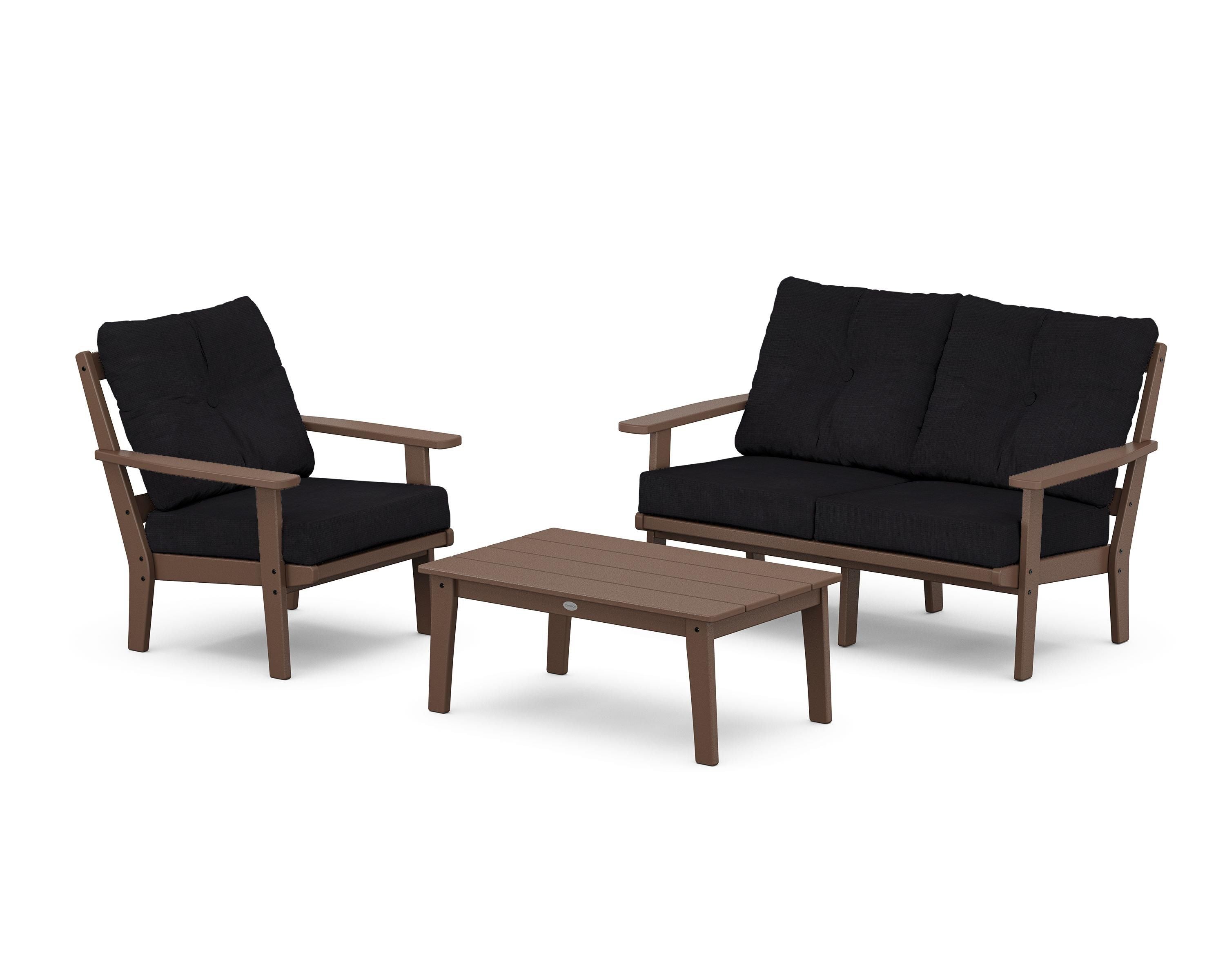 POLYWOOD Oxford 3-Piece Deep Seating Set with Loveseat in Mahogany / Midnight Linen