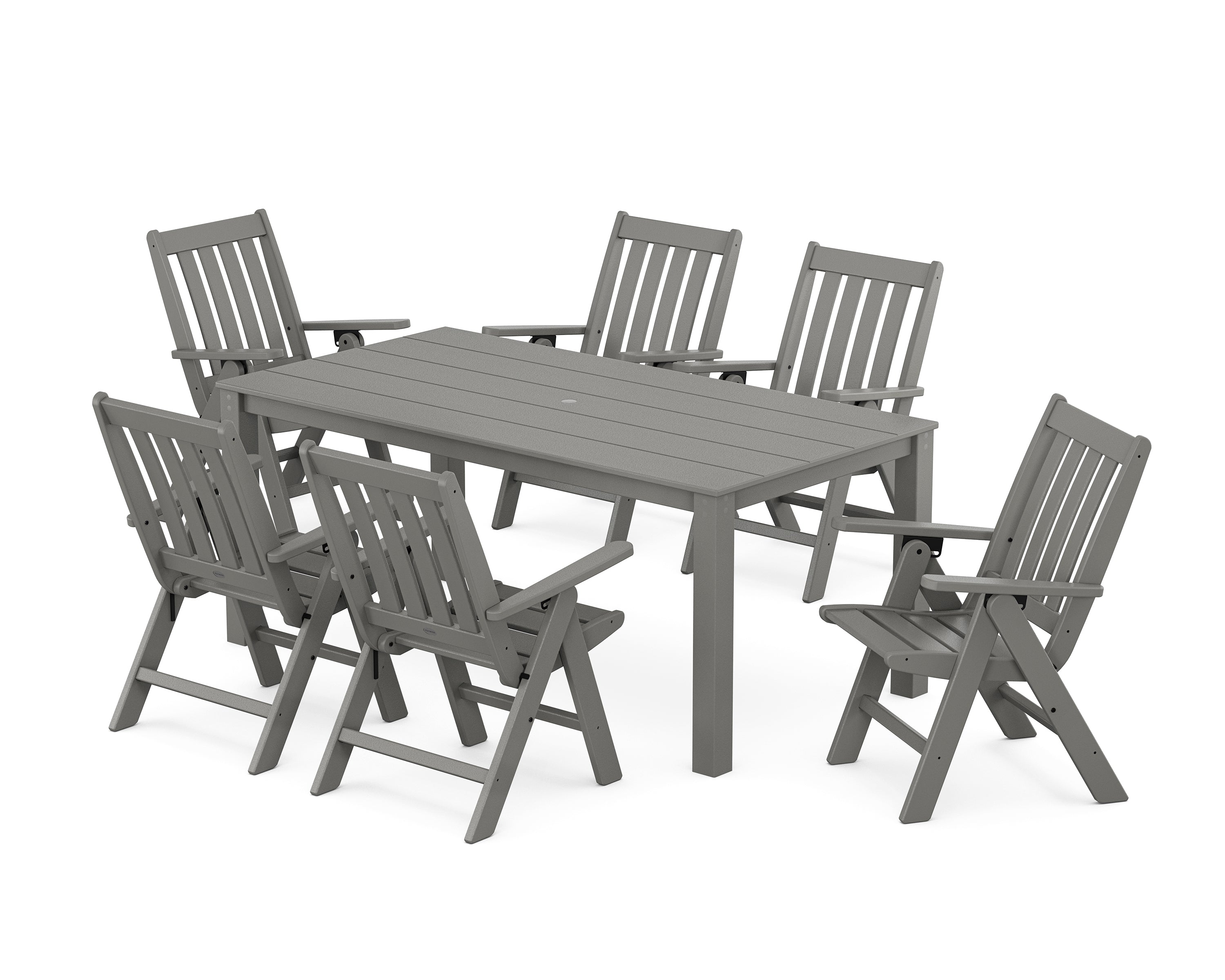 POLYWOOD Vineyard Folding Chair 7-Piece Parsons Dining Set in Slate Grey