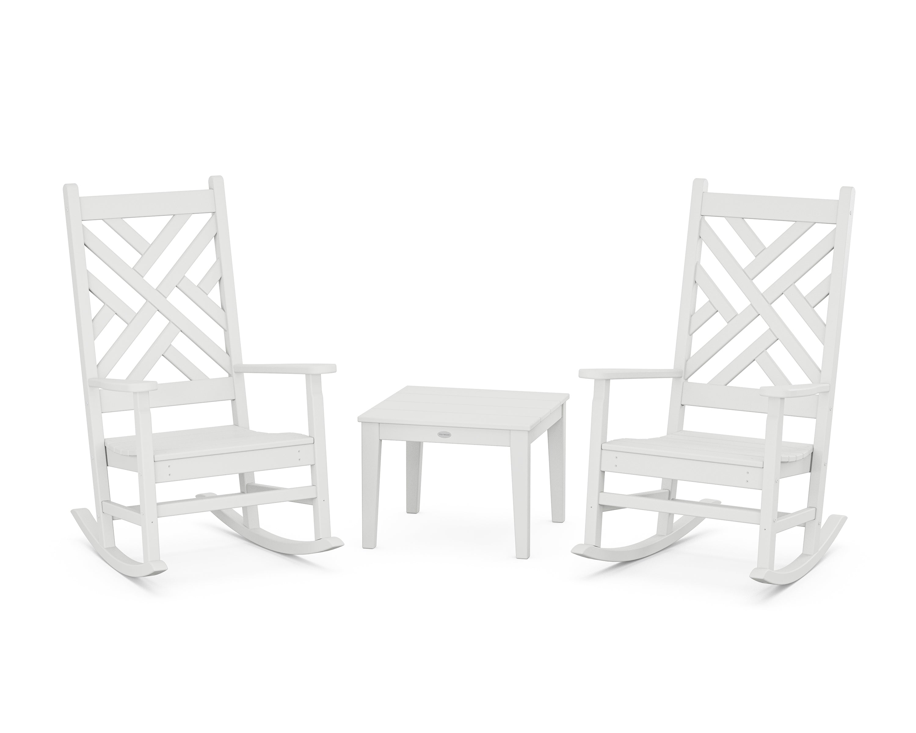 POLYWOOD Chippendale 3-Piece Rocking Chair Set in White