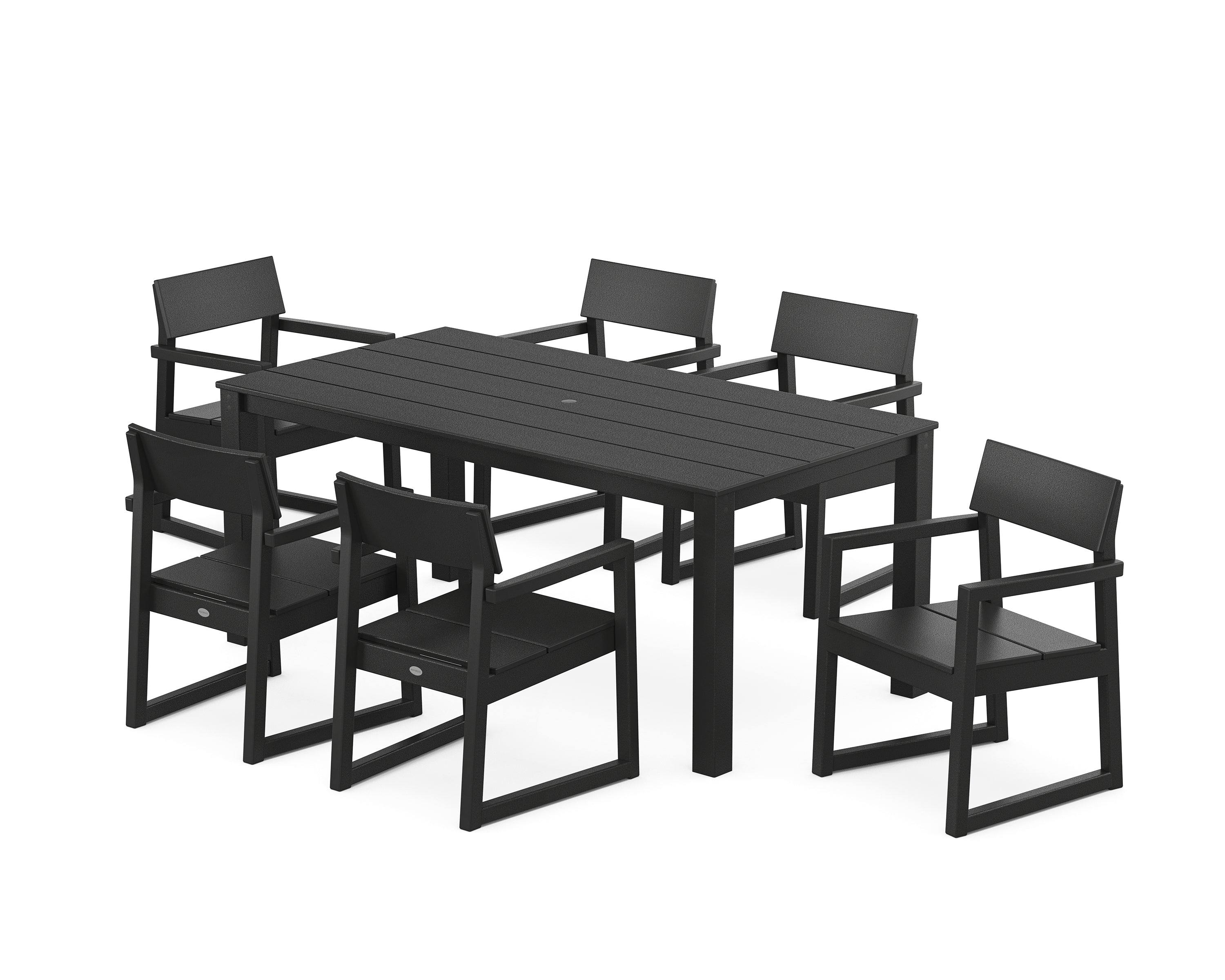 POLYWOOD EDGE Arm Chair 7-Piece Parsons Dining Set in Black