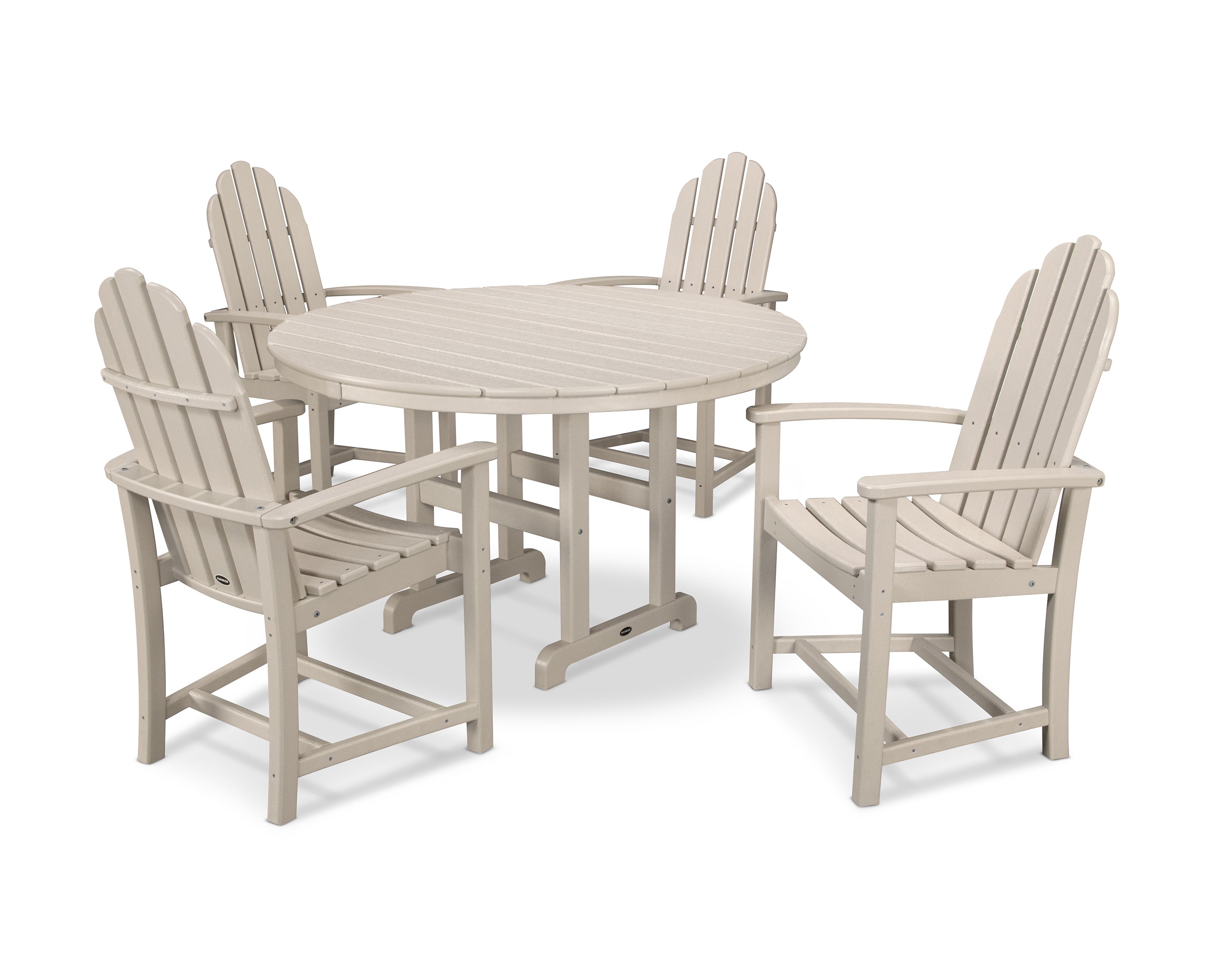 POLYWOOD® Classic Adirondack 5-Piece Round Farmhouse Dining Set in Sand
