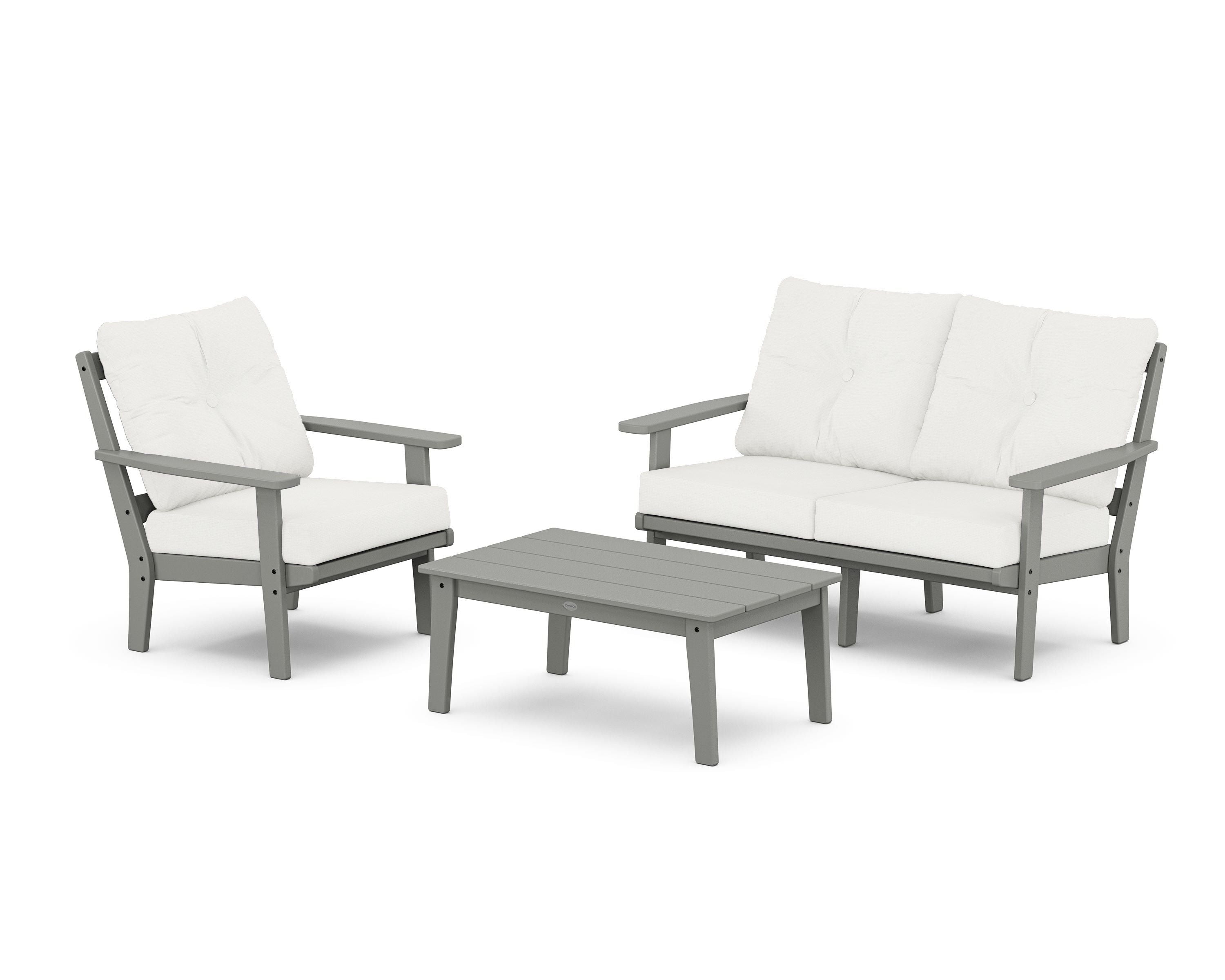 POLYWOOD Prairie 3-Piece Deep Seating Set with Loveseat in Slate Grey / Natural Linen