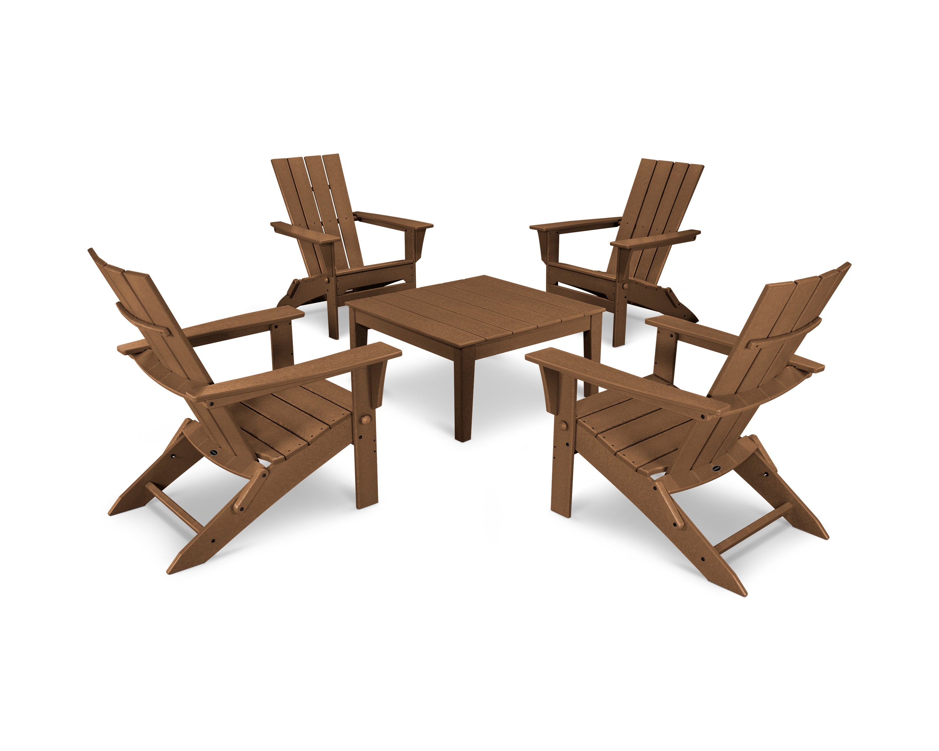 POLYWOOD Quattro Folding Chair 5-Piece Conversation Set in Teak