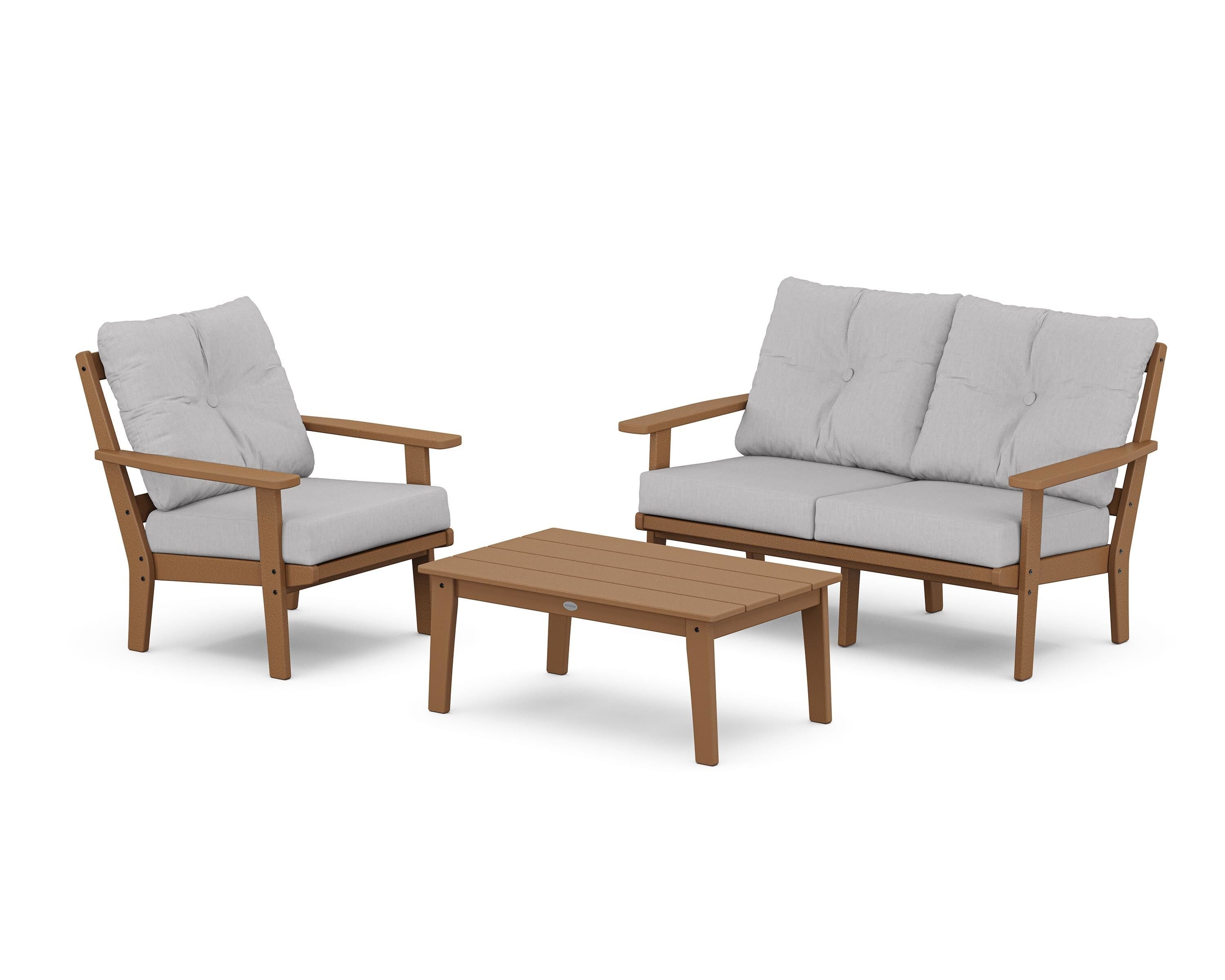 POLYWOOD Oxford 3-Piece Deep Seating Set with Loveseat in Teak / Granite