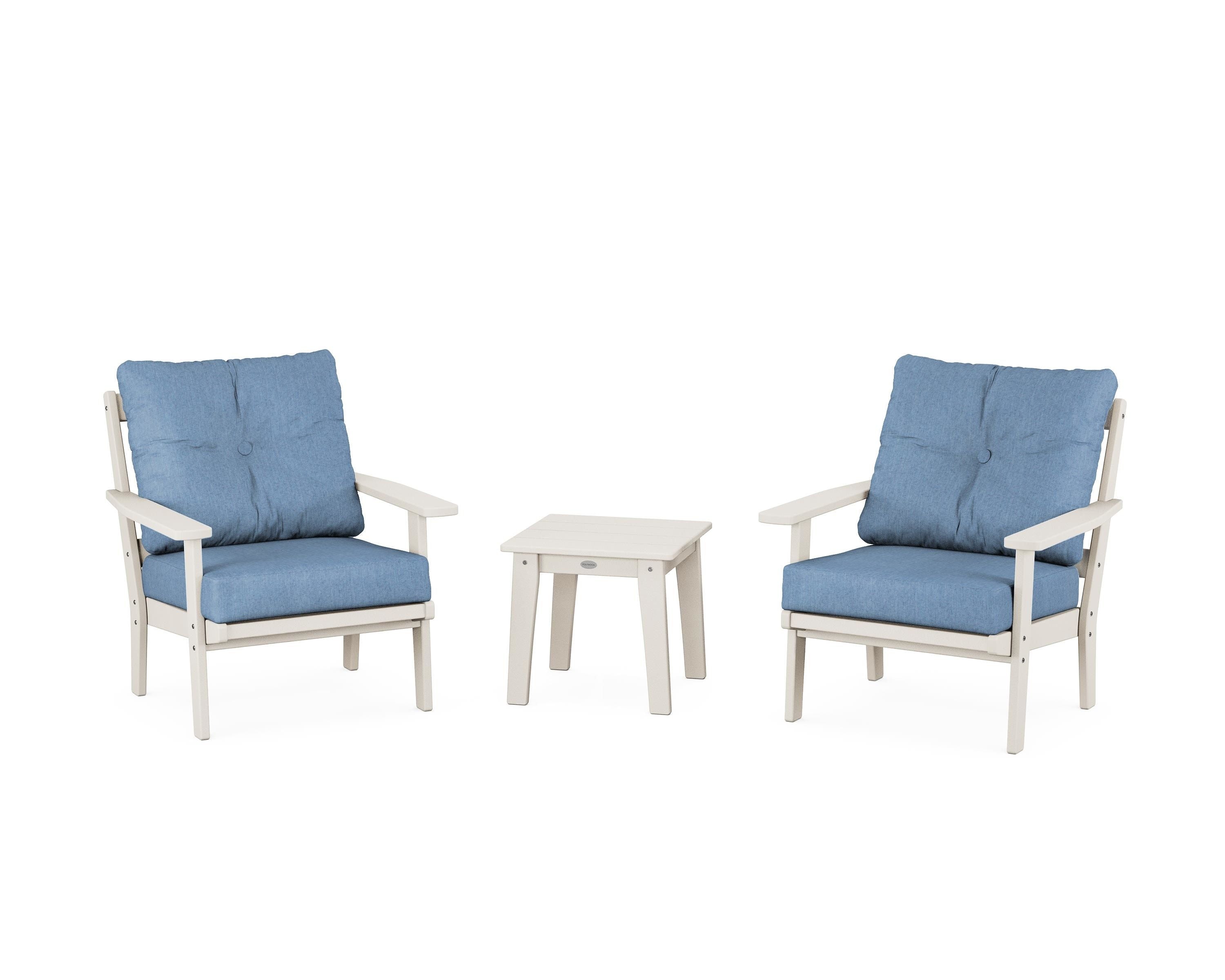 POLYWOOD Oxford 3-Piece Deep Seating Set in Sand / Sky Blue