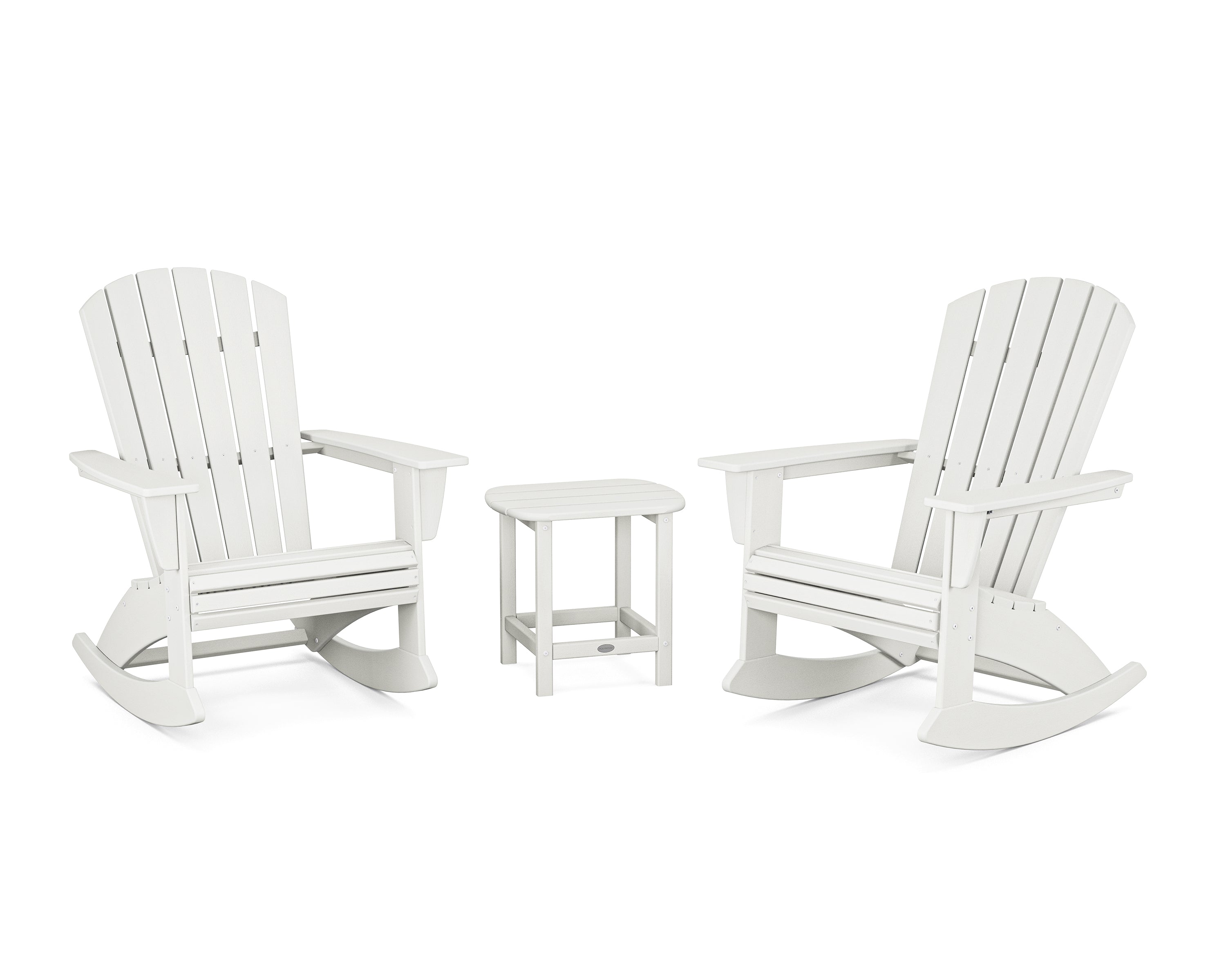 POLYWOOD Nautical Curveback 3-Piece Adirondack Rocking Chair Set in Vintage White