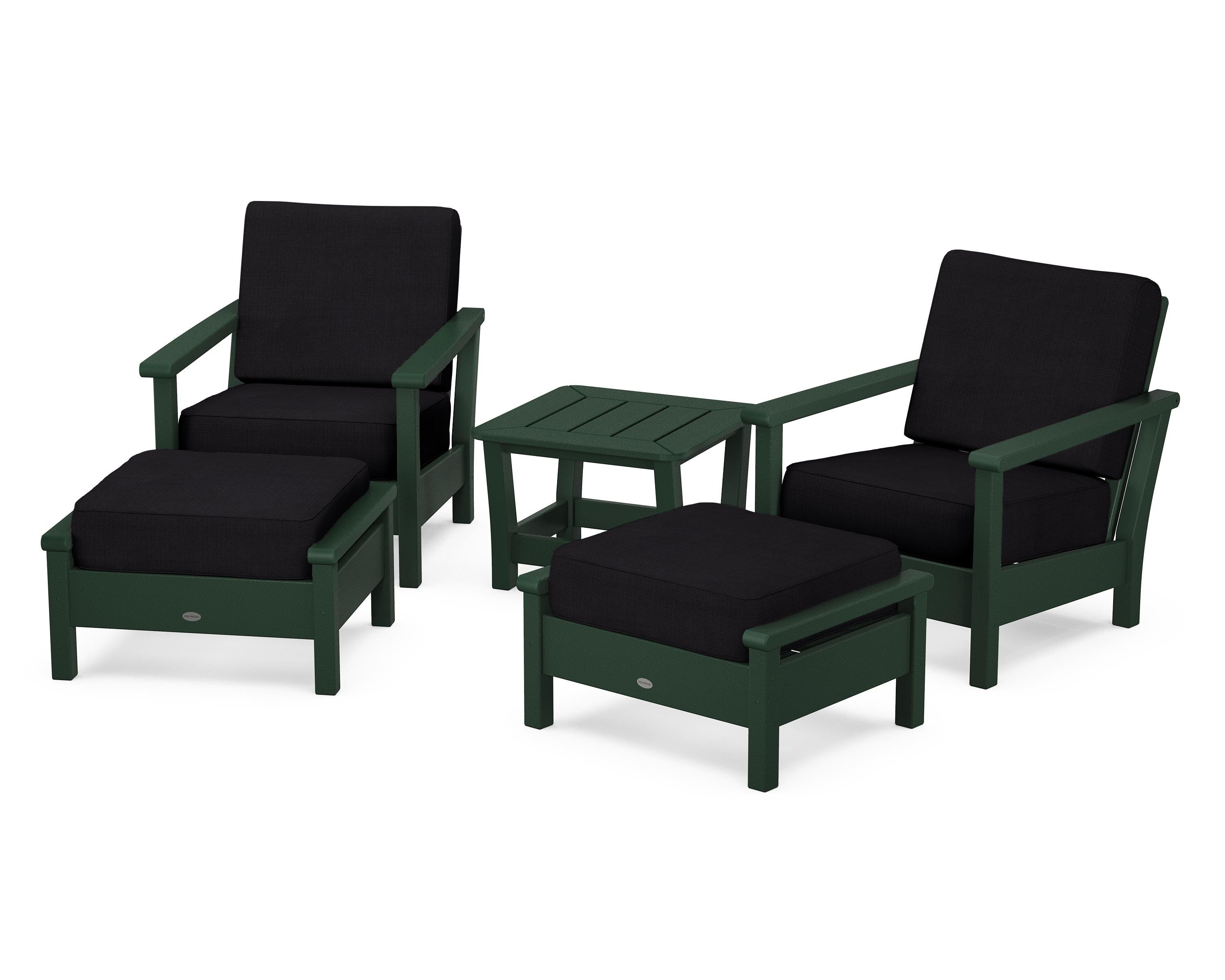 POLYWOOD Harbour 5-Piece Deep Seating Chair Set in Green / Midnight Linen