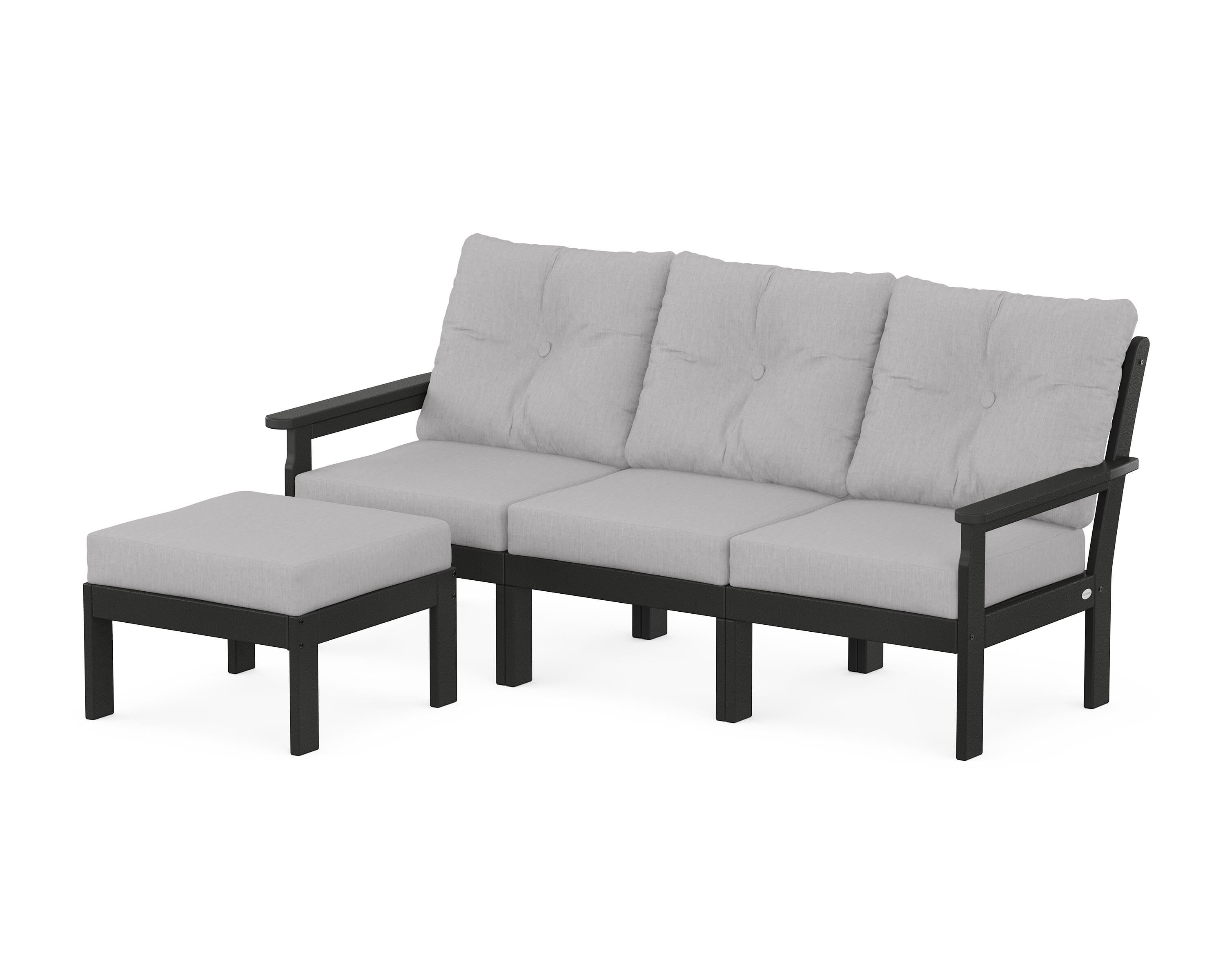 POLYWOOD Vineyard 4-Piece Sectional with Ottoman in Black / Granite