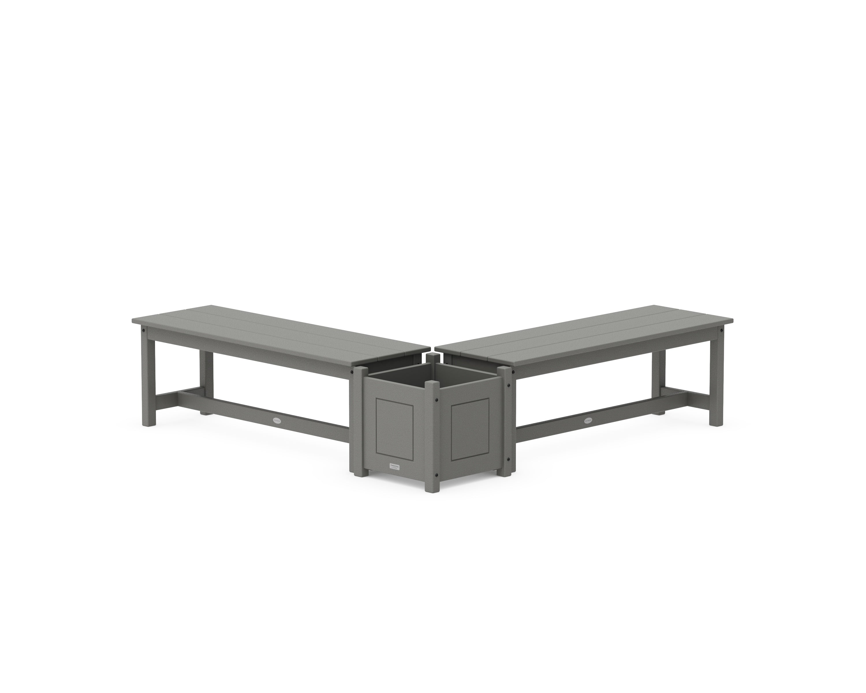 POLYWOOD 48" Country Living L- Shaped Planter Bench Set in Slate Grey