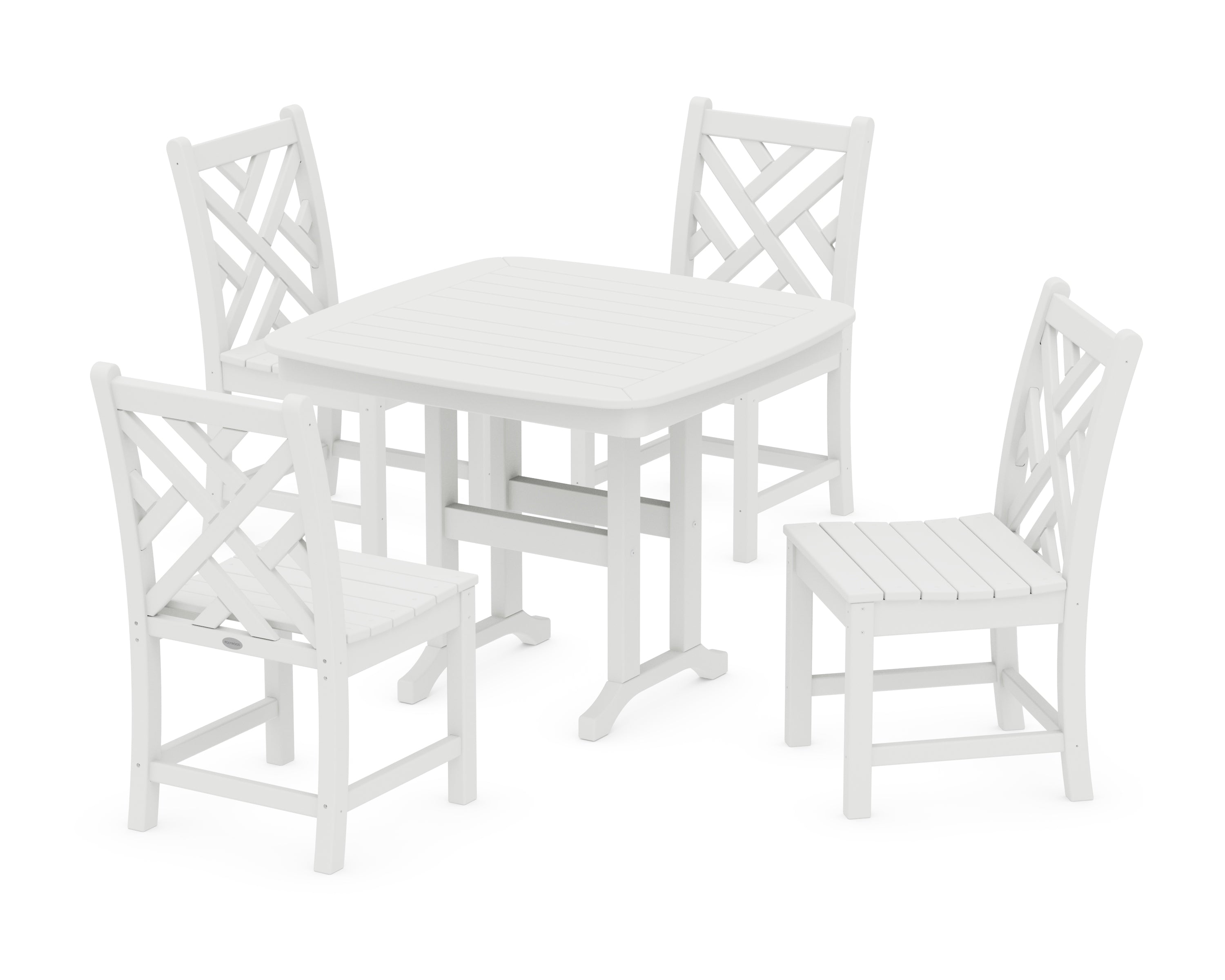 POLYWOOD Chippendale 5-Piece Side Chair Dining Set in White