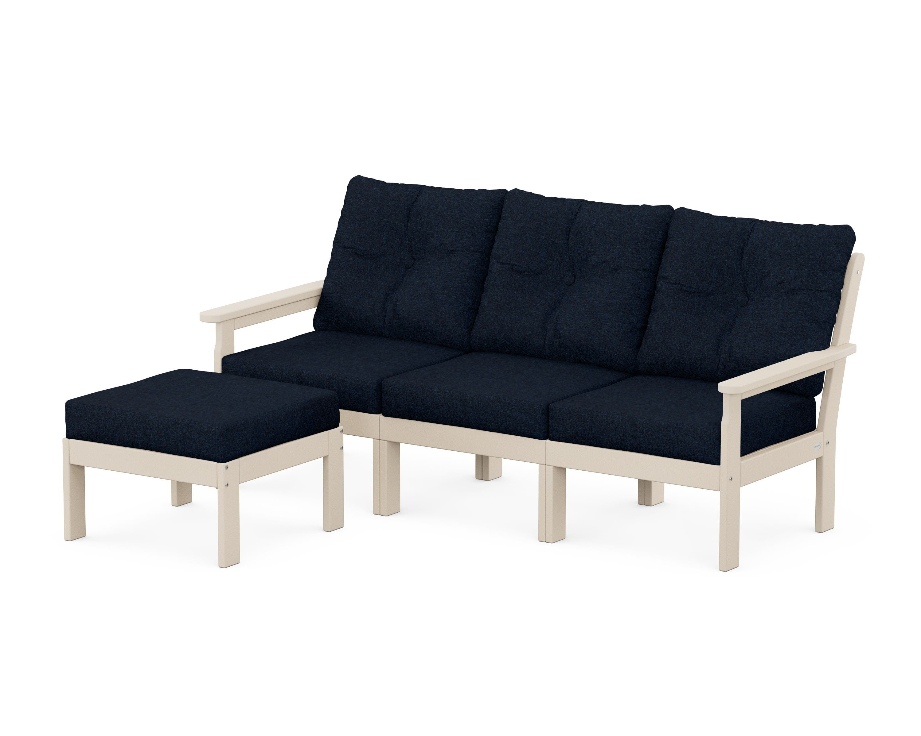 POLYWOOD Vineyard 4-Piece Sectional with Ottoman in Sand / Marine Indigo
