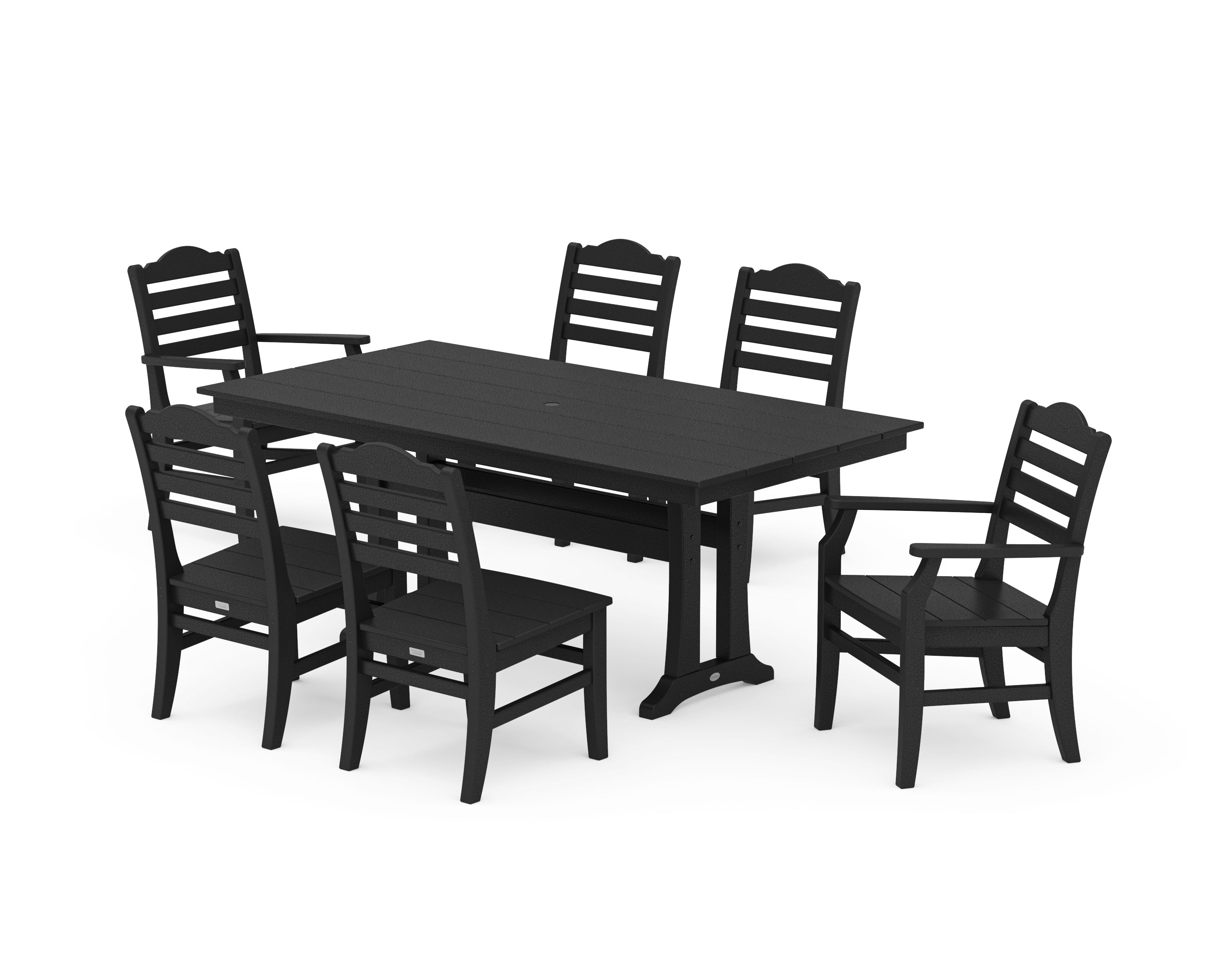 POLYWOOD Savannah 7-Piece Farmhouse Dining Set with Trestle Legs in Black