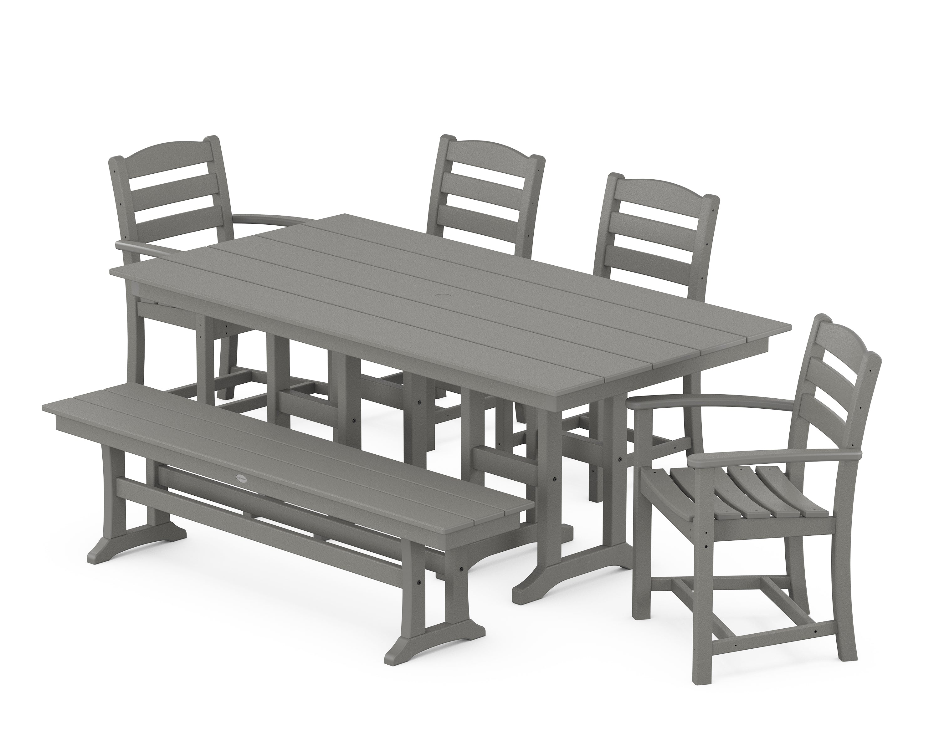 POLYWOOD La Casa Café 6-Piece Farmhouse Dining Set with Bench in Slate Grey