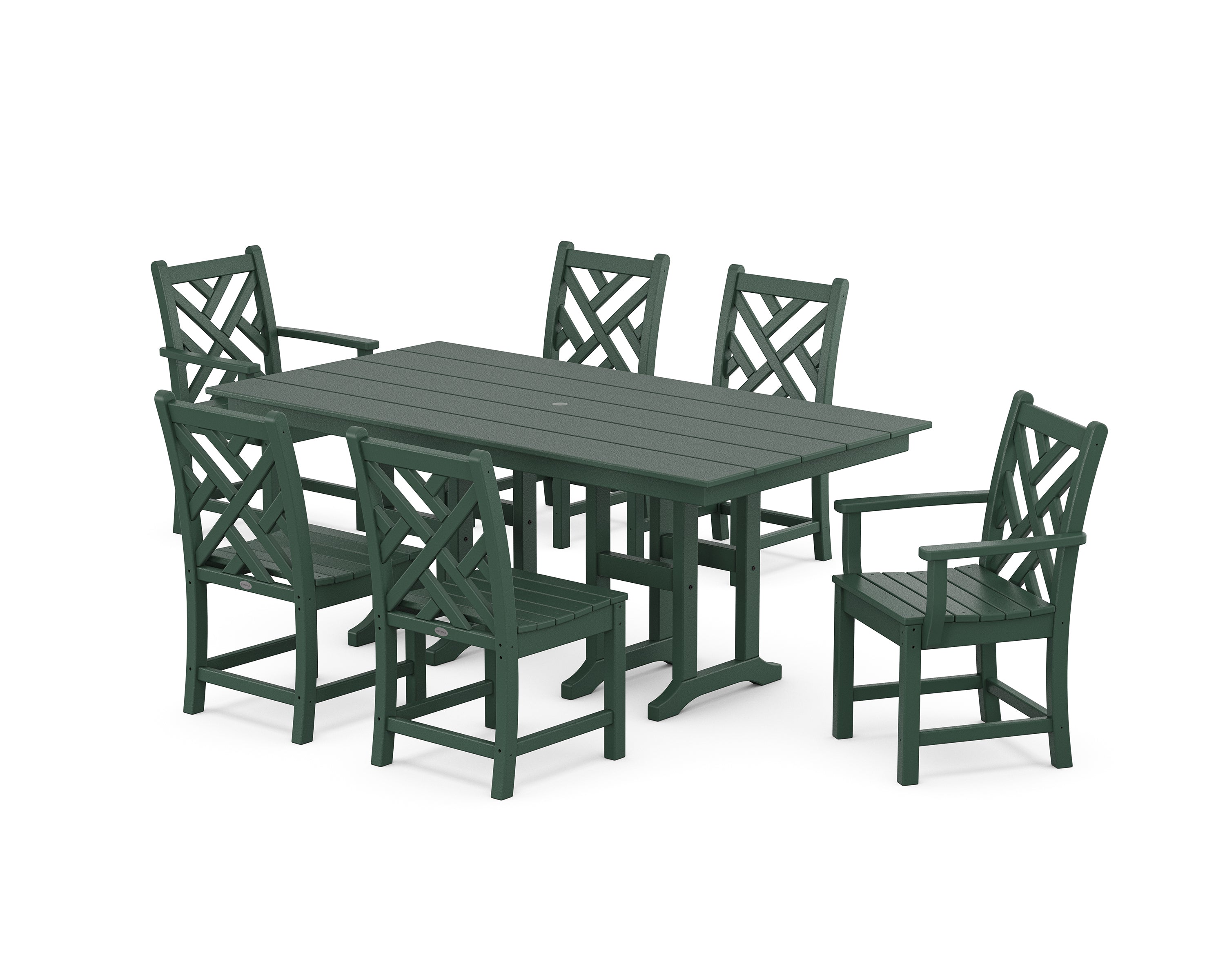 POLYWOOD Chippendale 7-Piece Farmhouse Dining Set in Green