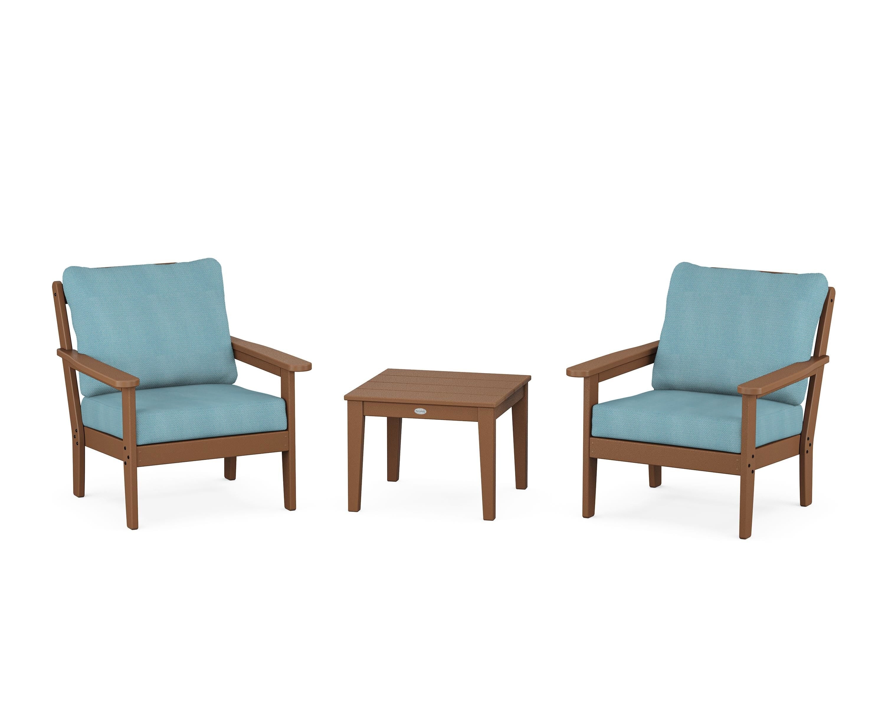 Country Living Cottage 3-Piece Deep Seating Set in Teak / Lattice Sky Blue