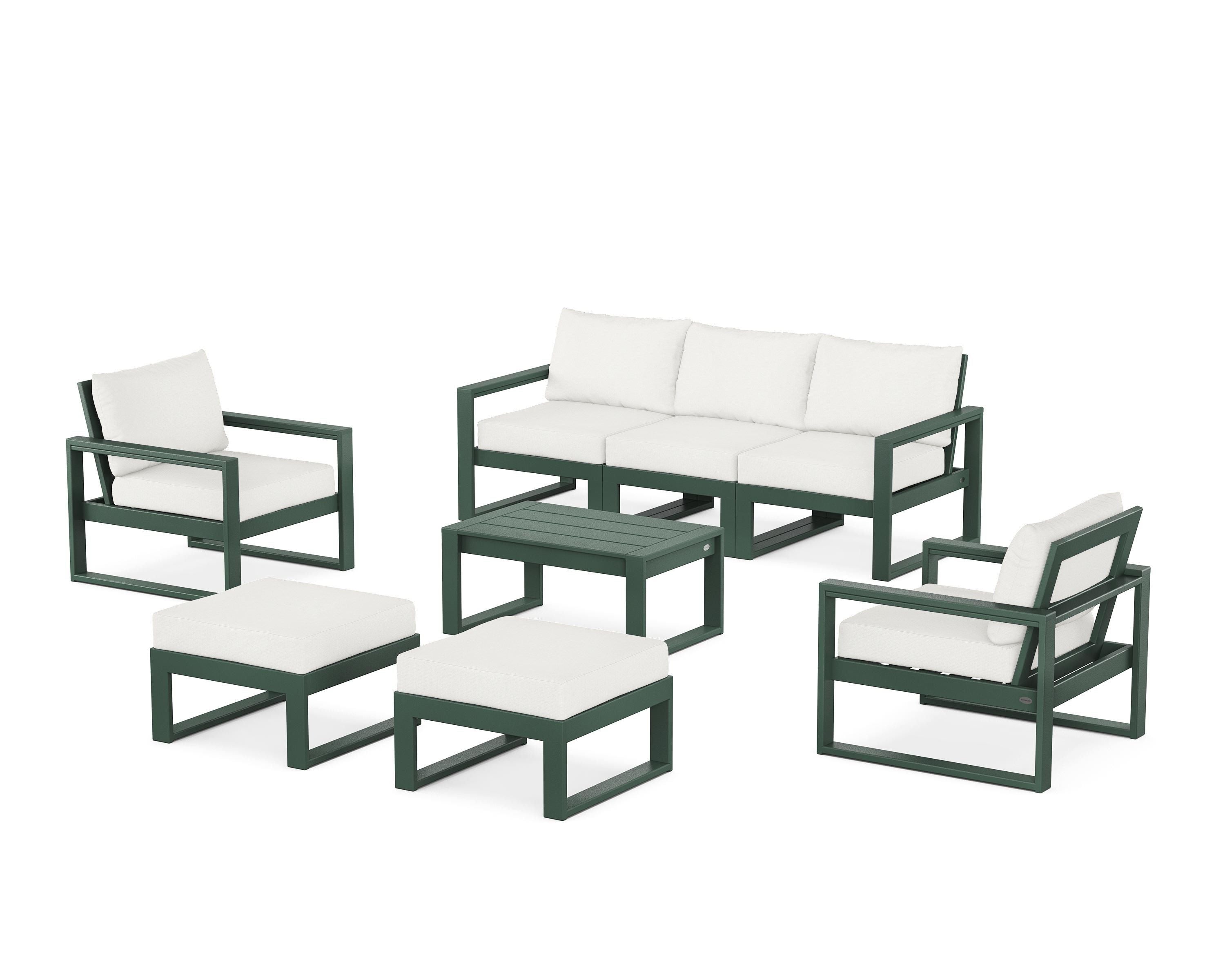 POLYWOOD EDGE Sectional 8-Piece Lounge Sofa Set in Green / Natural Linen