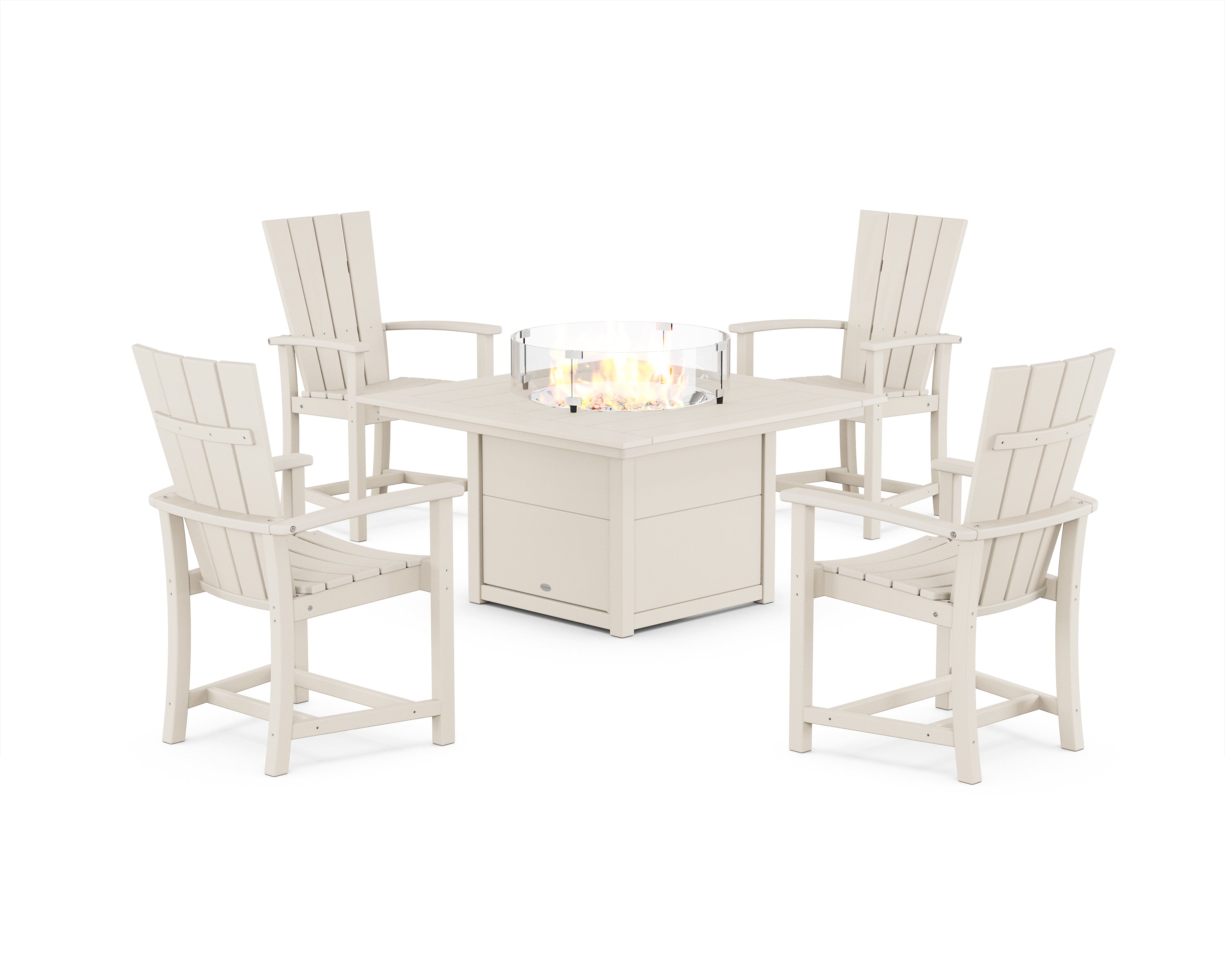 POLYWOOD Quattro 4-Piece Upright Adirondack Conversation Set with Fire Pit Table in Sand