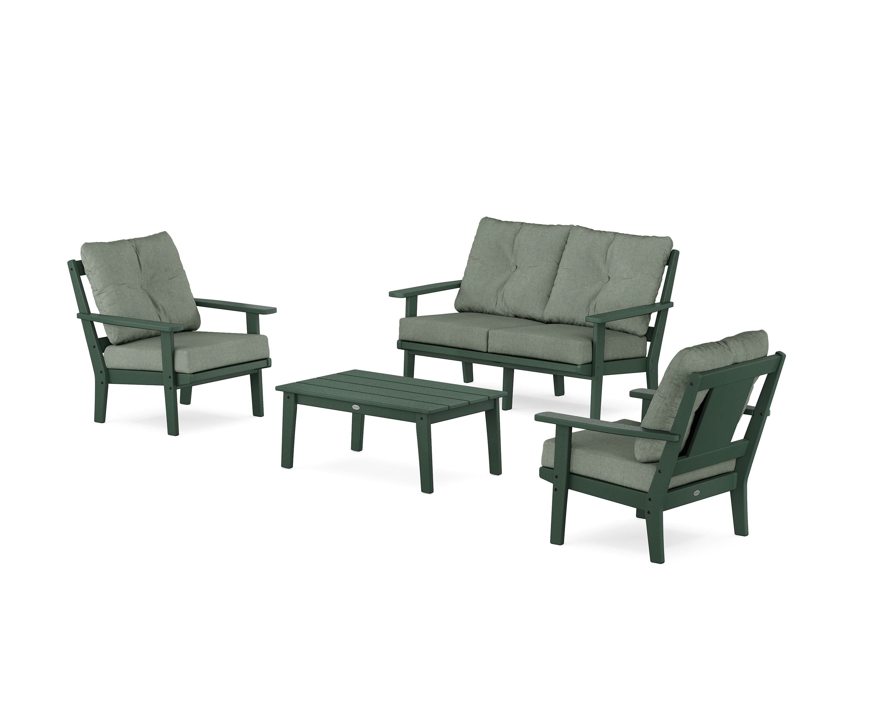 POLYWOOD Prairie 4-Piece Deep Seating Set with Loveseat in Green / Cast Sage