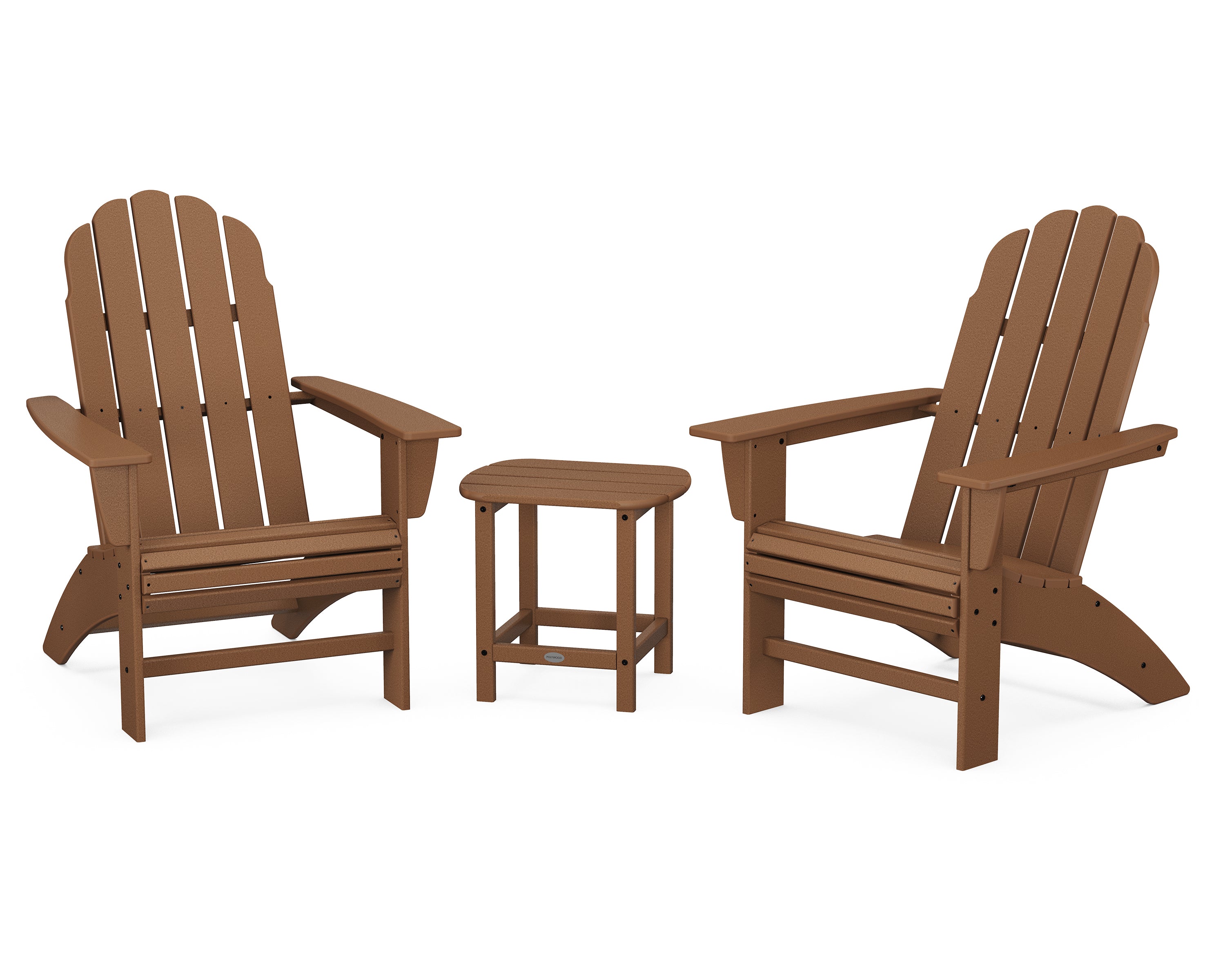 POLYWOOD® Vineyard 3-Piece Curveback Adirondack Set with South Beach 18" Side Table in Teak