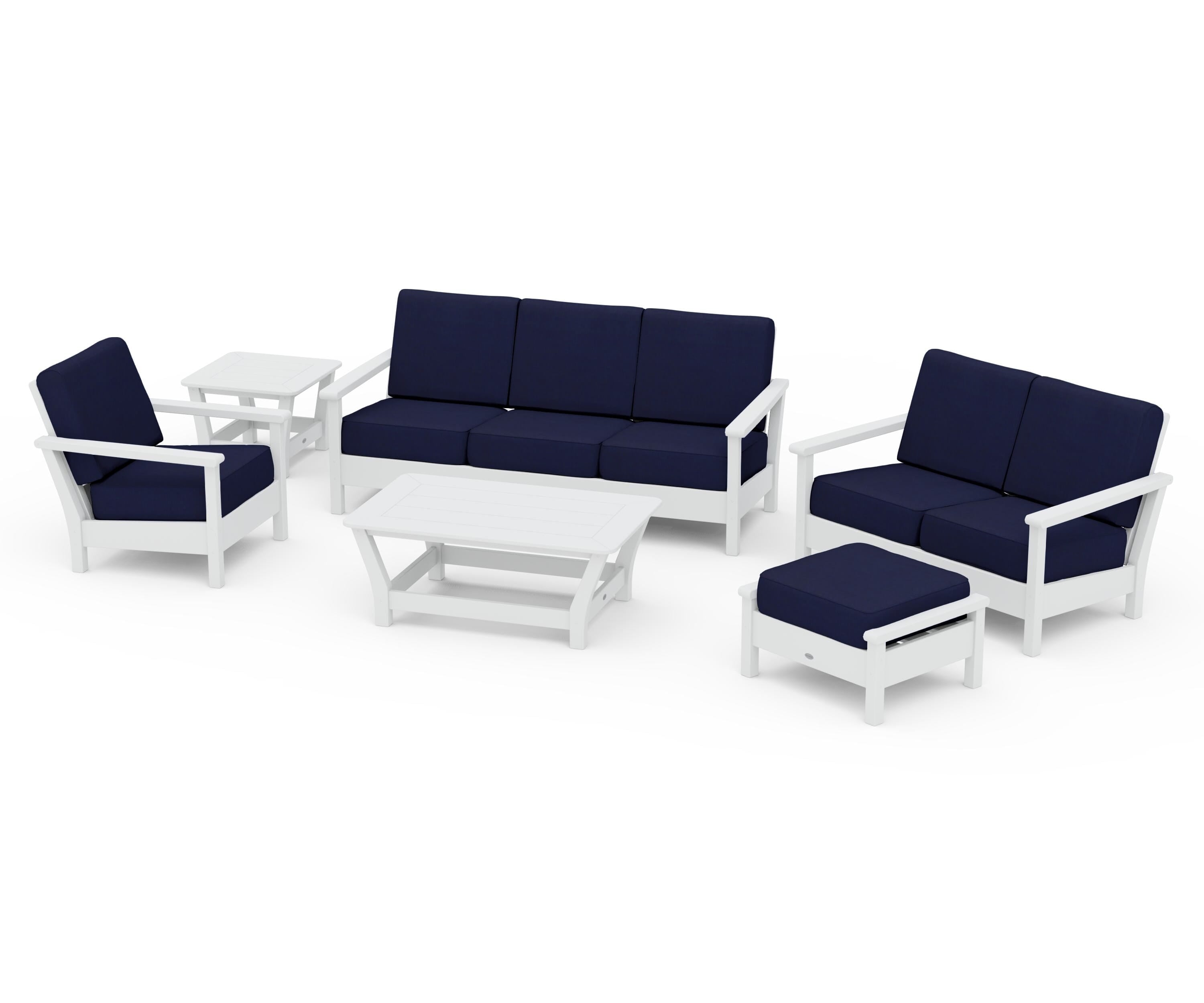 POLYWOOD Harbour 6-Piece Outdoor Living Set in White / Navy
