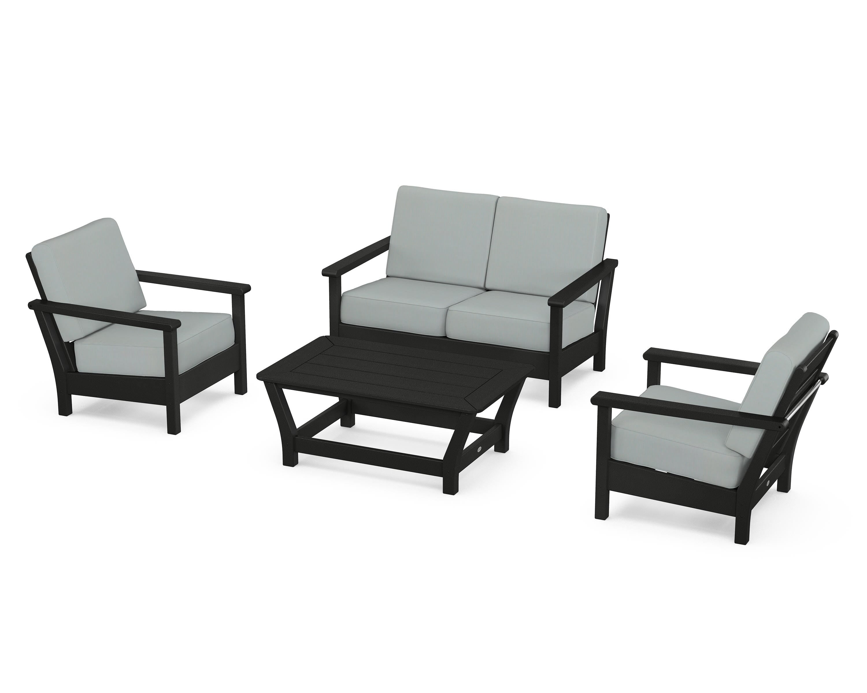 POLYWOOD Harbour 4-Piece Deep Seating Set in Black / Spa