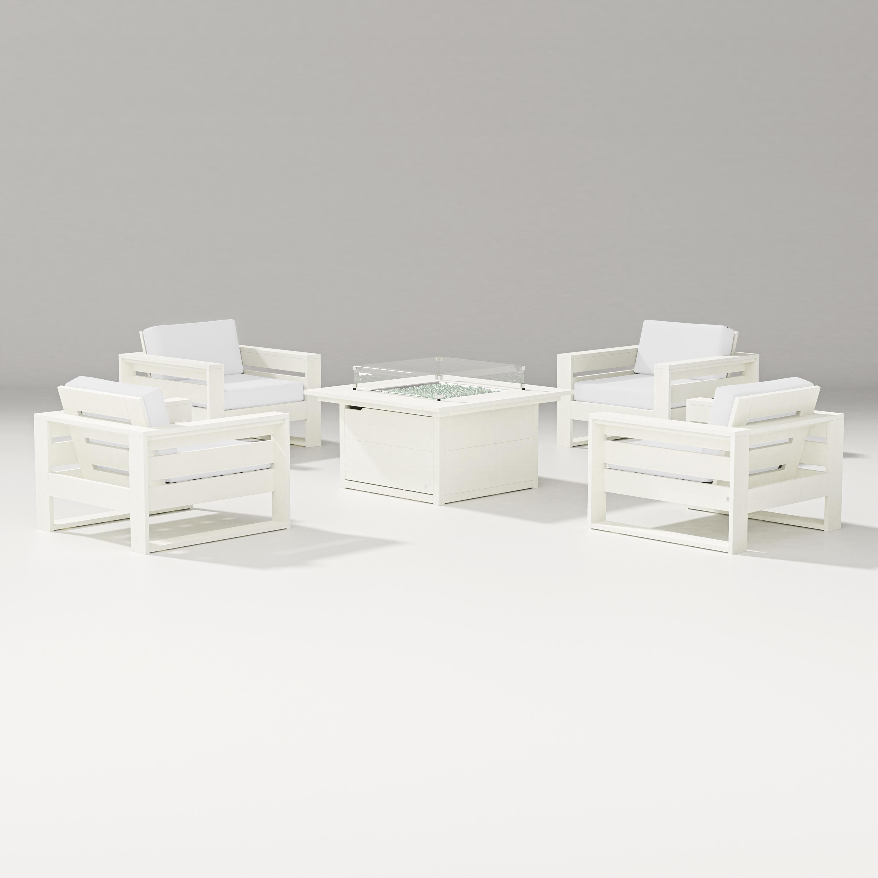 PW Designer Series Latitude 5-Piece Lounge Fire Table Set in Vintage White / Natural