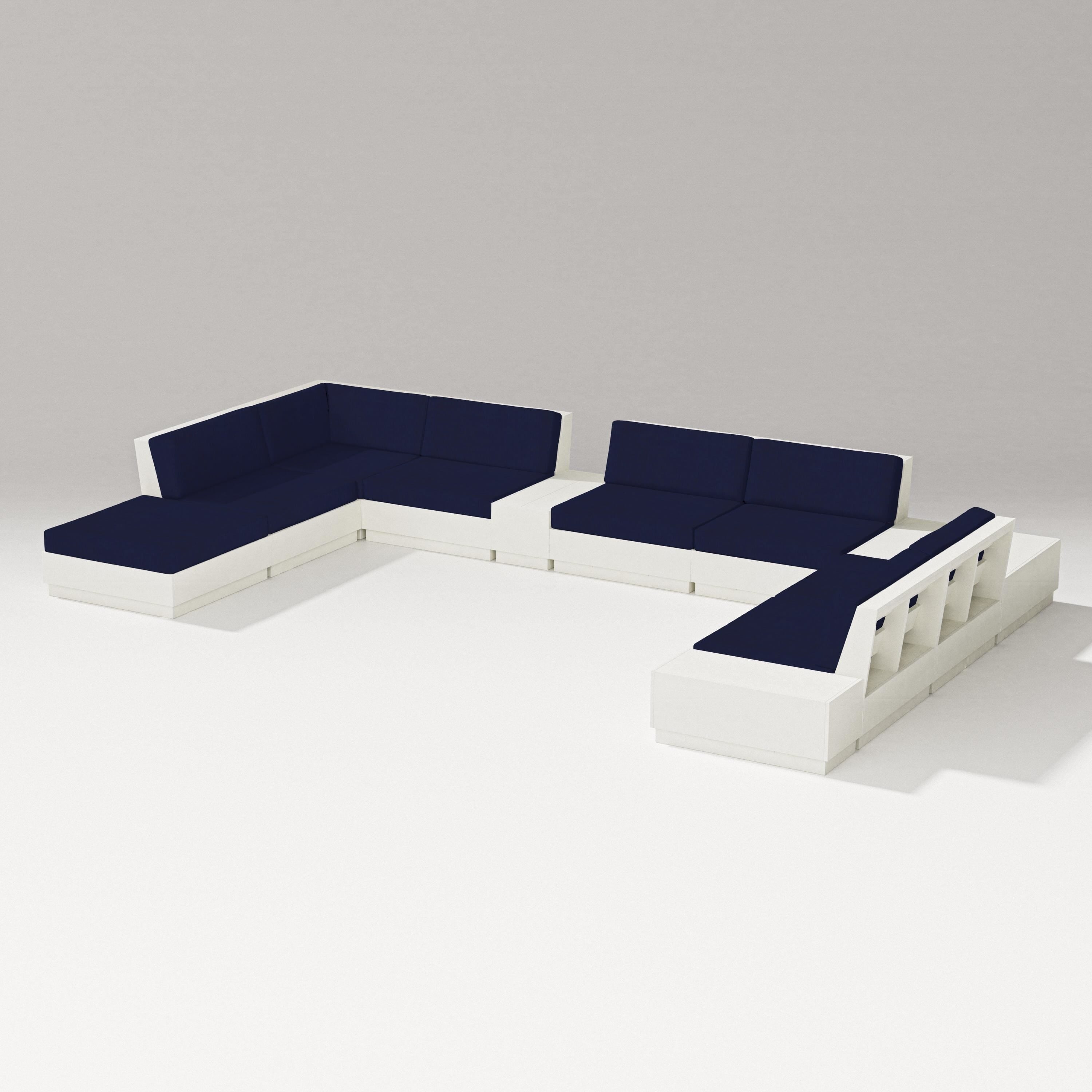 PW Designer Series Elevate 11-Piece Conversation Sectional Set in Vintage White / Navy