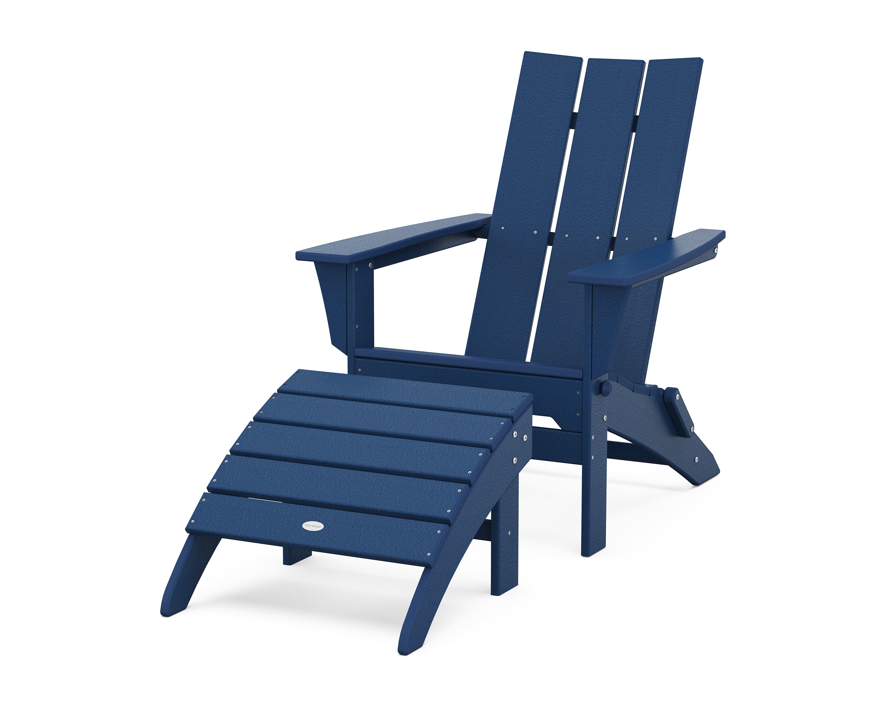 POLYWOOD® Modern Folding Adirondack Chair 2-Piece Set with Ottoman in Navy